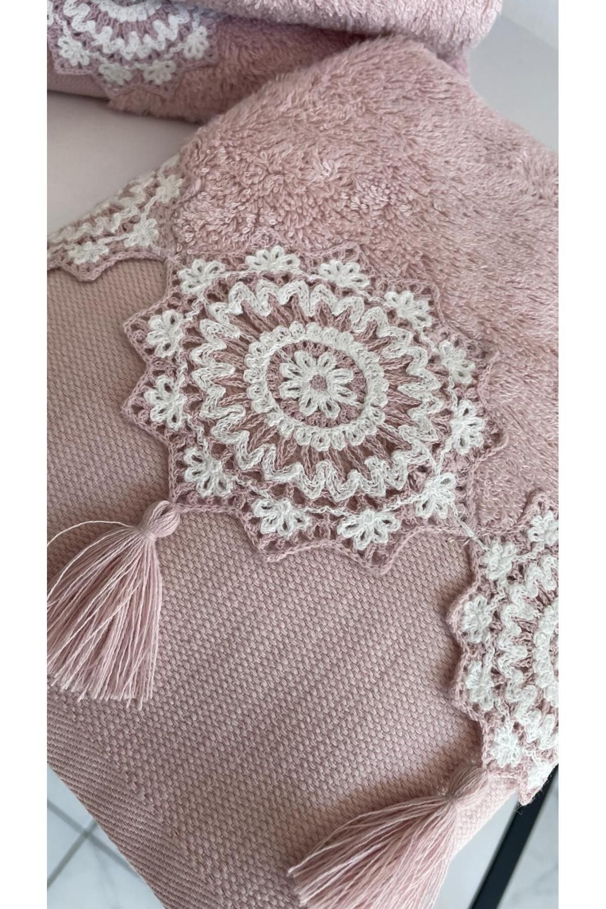 AHSEN TASARIM gül kurusu bambu 45x90 cm saçaklı el yüz havlusu