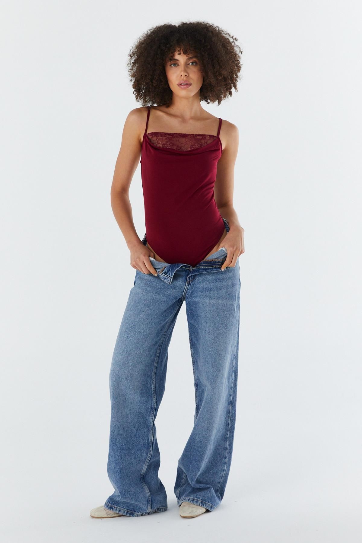 Shopping Shop Dantel Yaka Çıtçıtlı Atlet BORDO