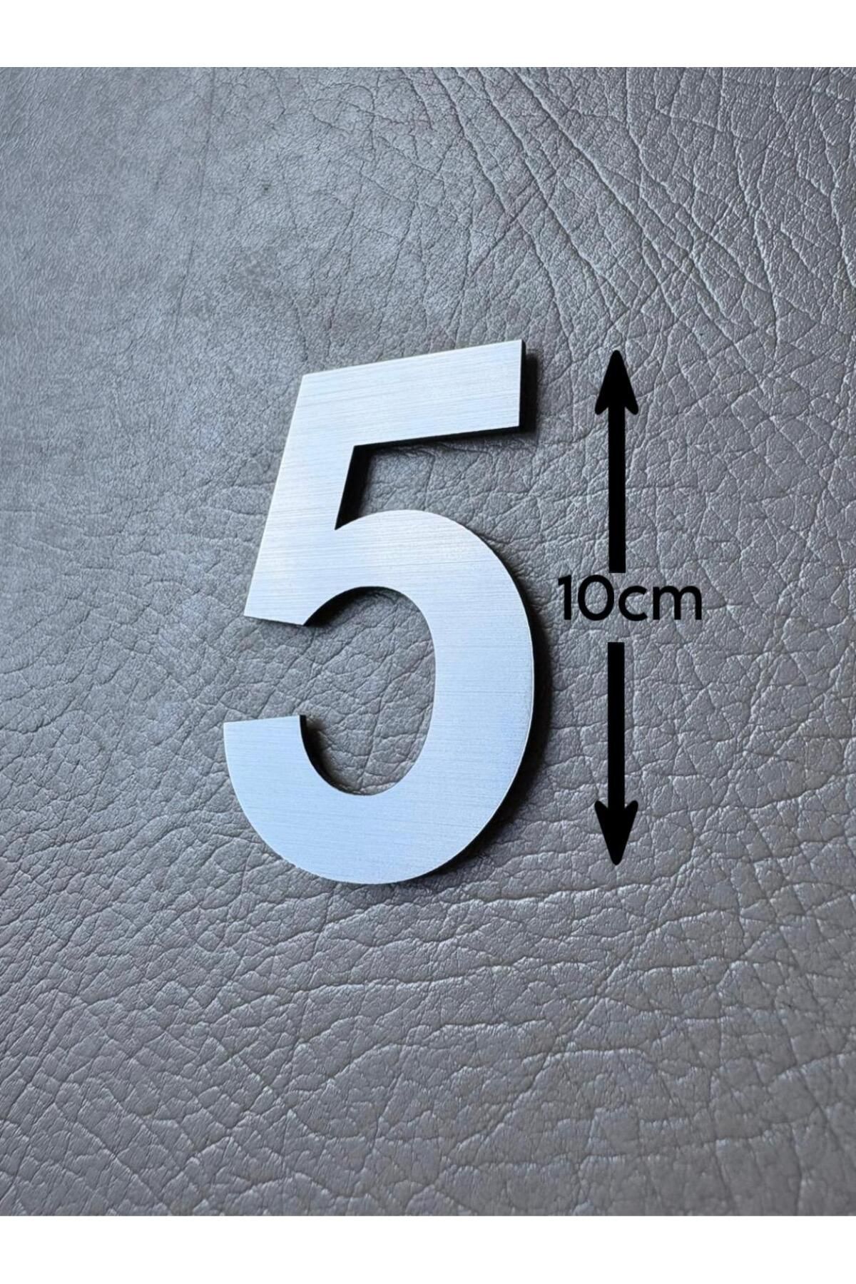 SE-Dizayn Kapı Numarası 10 CM No. 5 Daire Masa Dolap Numarası Fırcalı Gümüş Kendinden Yapışkanlı