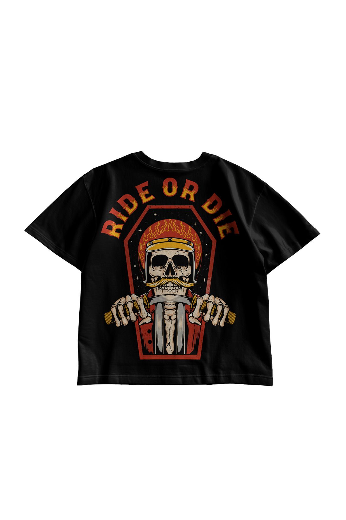 TresMonos Ride or Die Skull Baskılı Oversize Kısa Kollu Pamuklu Unisex Siyah Tişört