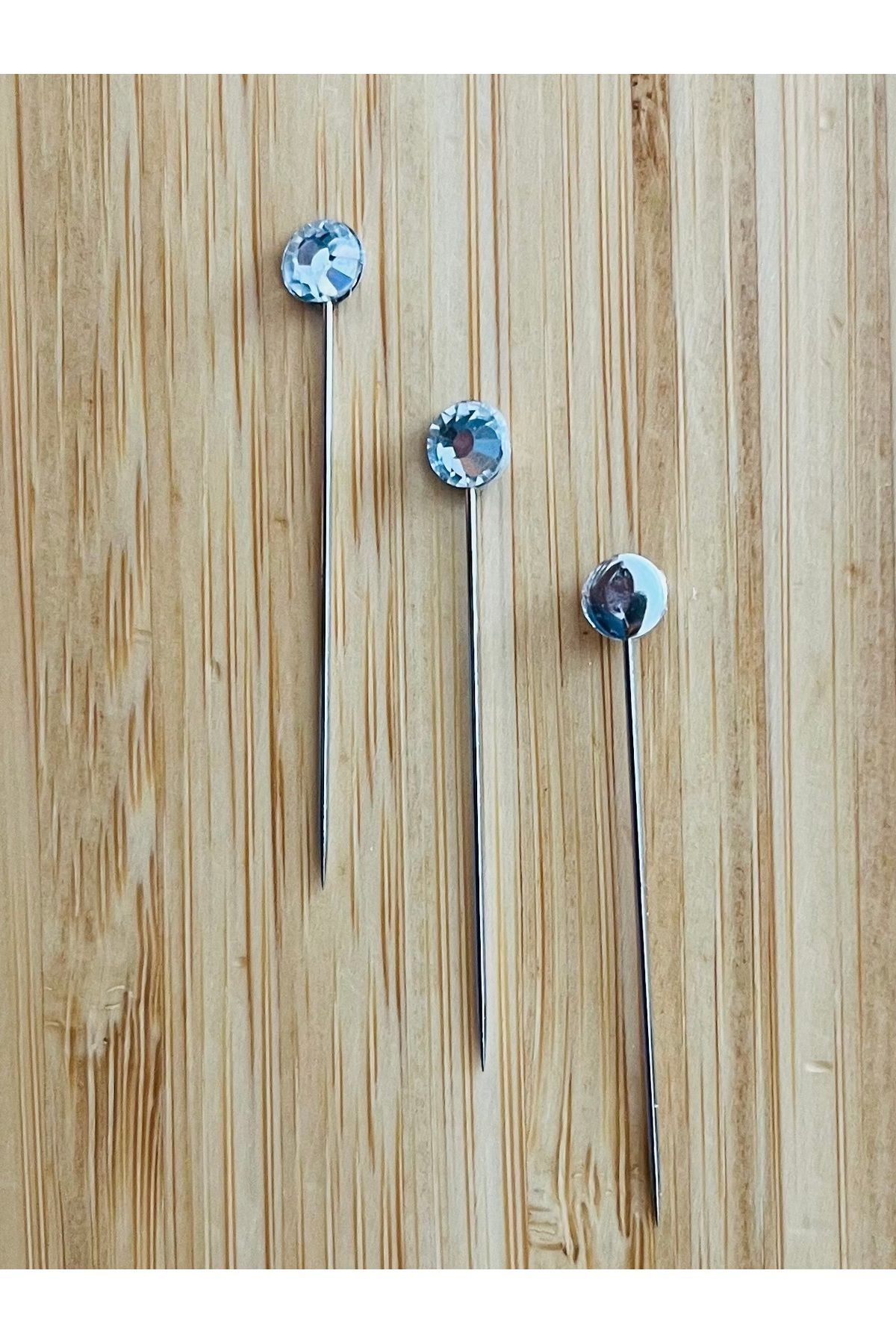 Öztürk Taşlı Şal Eşarp İğnesi. 38mm. 3'lü Paket. Gümüş.