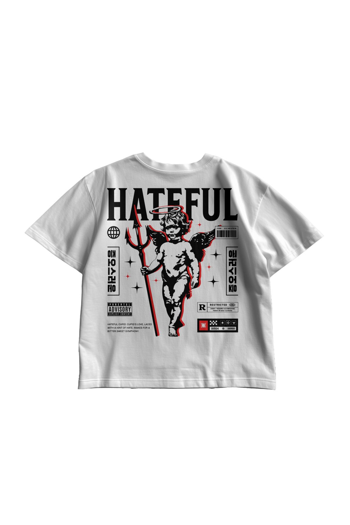 TresMonos Hateful Baskılı Oversize Kısa Kollu Pamuklu Unisex Beyaz Tişört