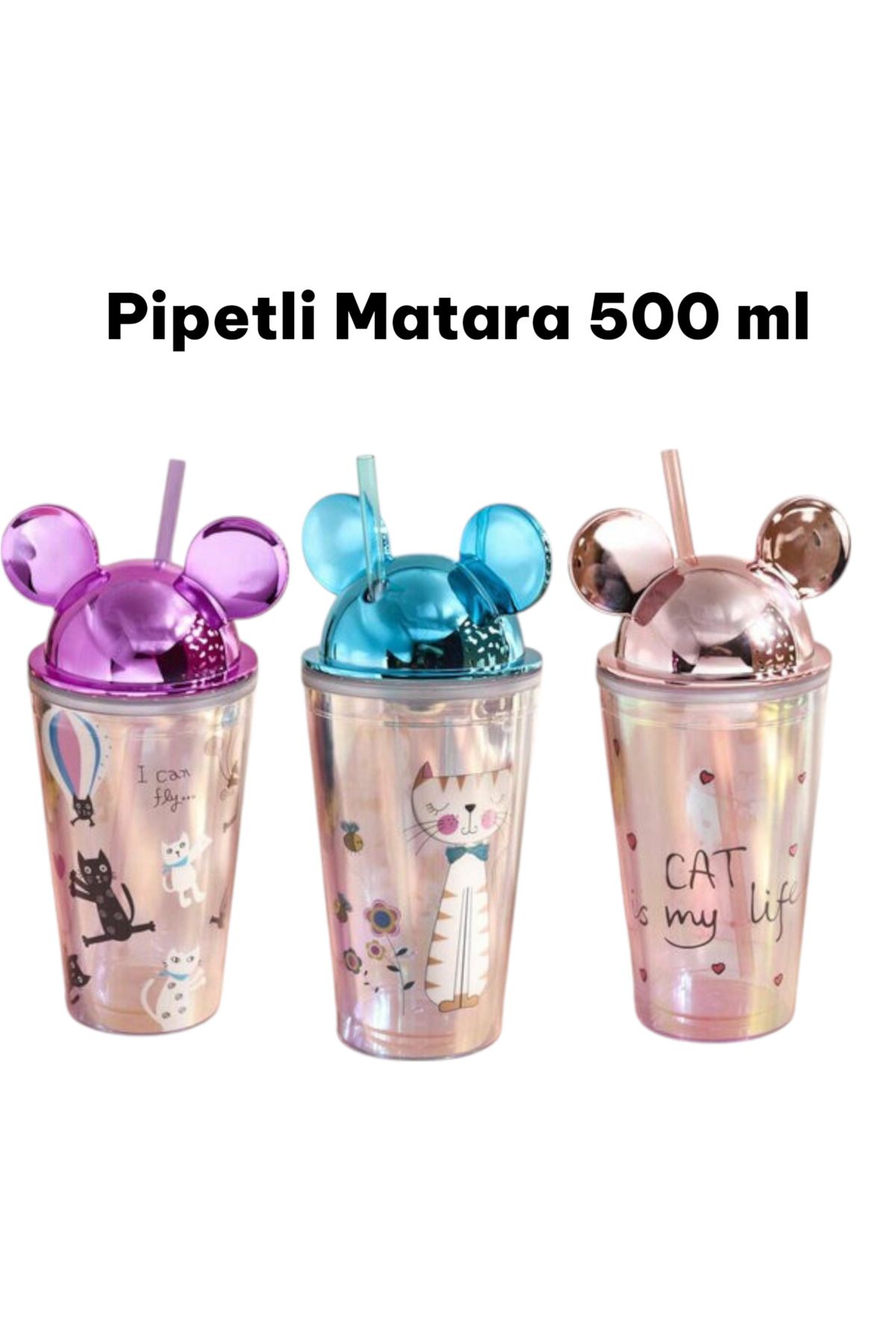 SEYFİKİRTASİYE 1 adet Desenli plastik pipetli bardak 500ml karma renk yollanmaktadır