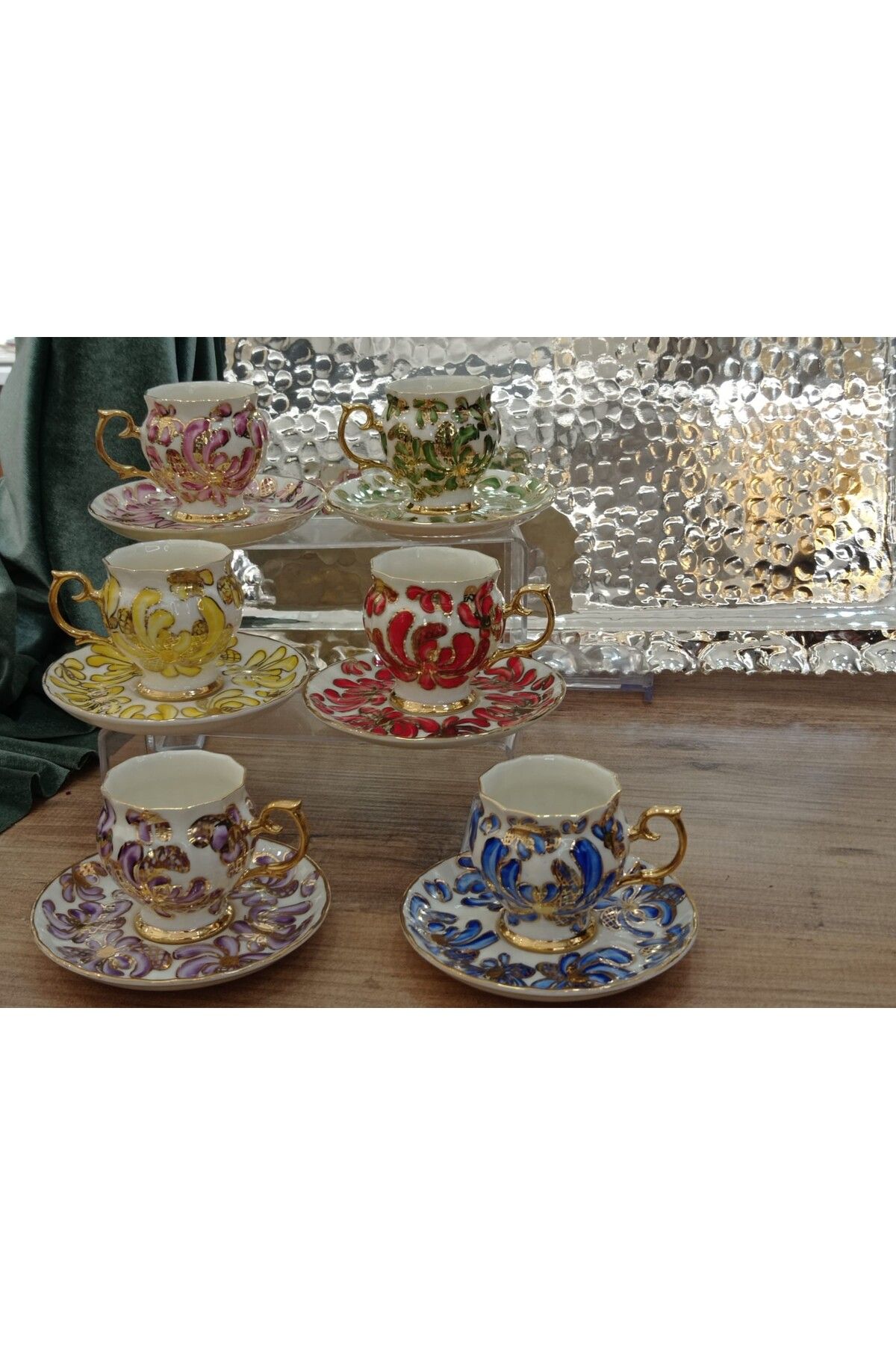Saray Ottoman handicraft El Dekor El Boyaası Anka Kahve Fincan Seti