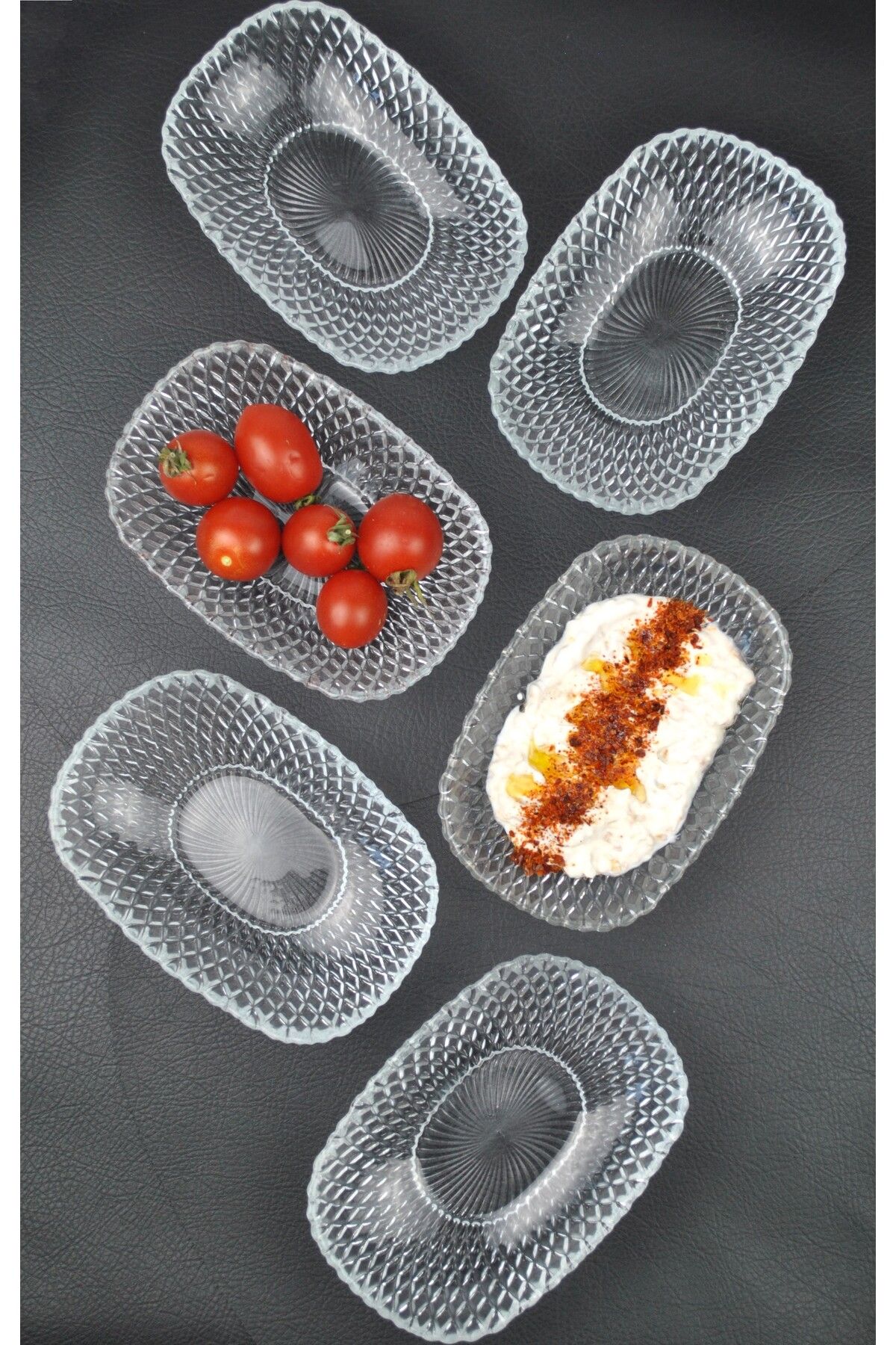 Qualitev 6'lı Cam Kase Sunum Kayık Tabak Meze Tabağı Çerez Kasesi 15cm- Vera