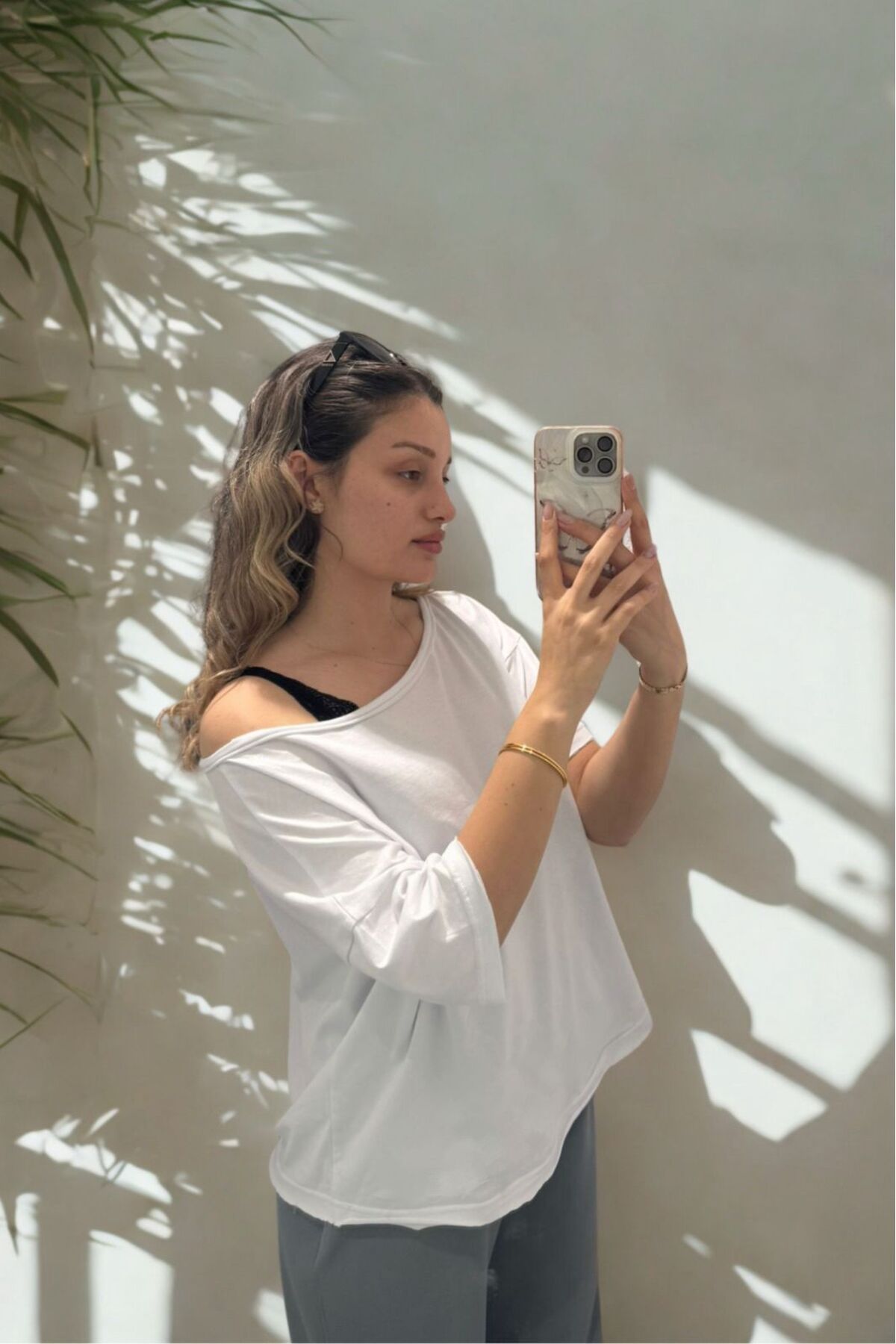 COOL TARZ Kadın Düşük Omuz Kayık Yaka Oversize T-Shirt