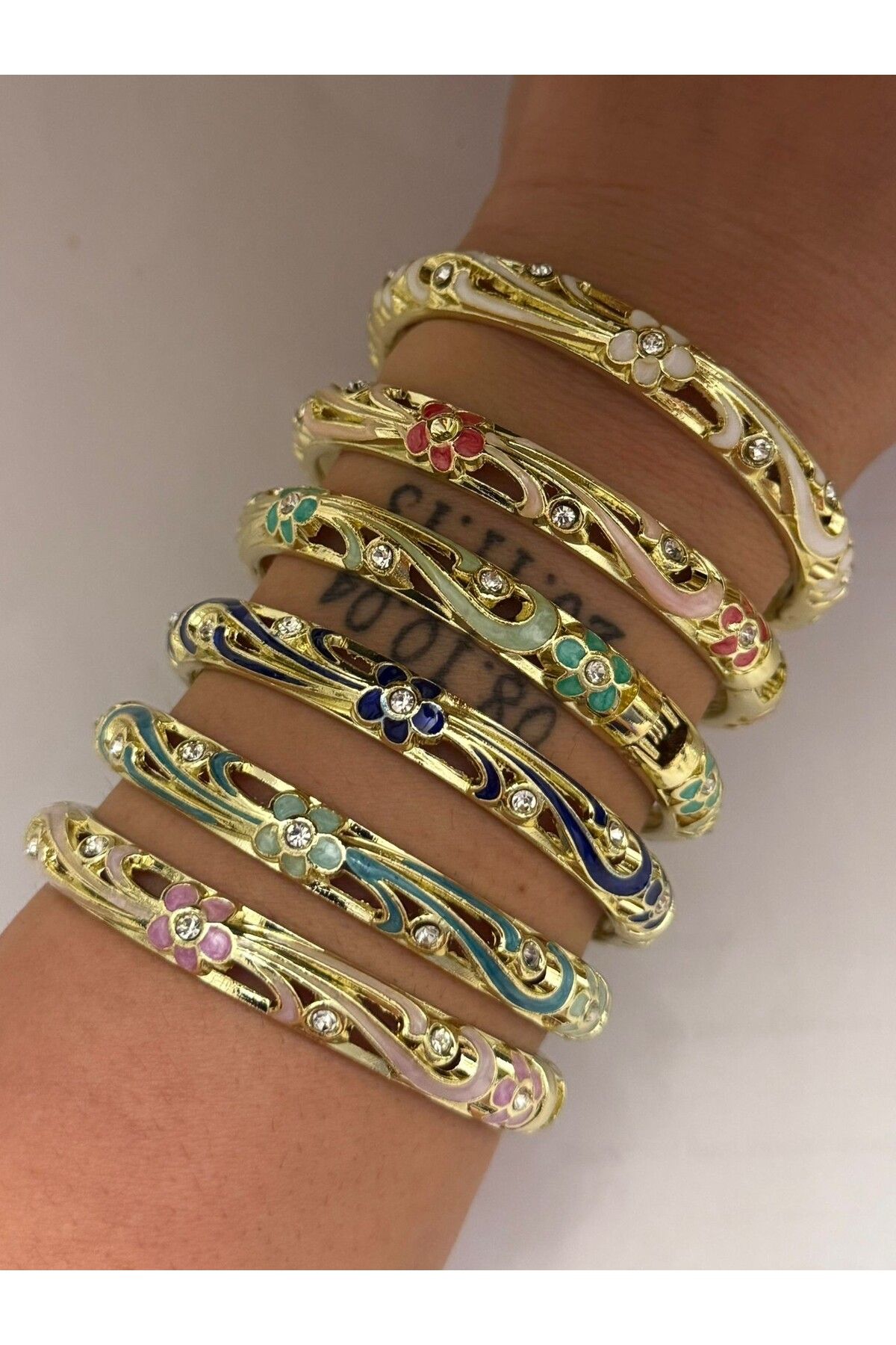 MyladyAccessoriess Çiçek Detaylı Yaz Neşesi Kelepçe (Çelik) Yeşil