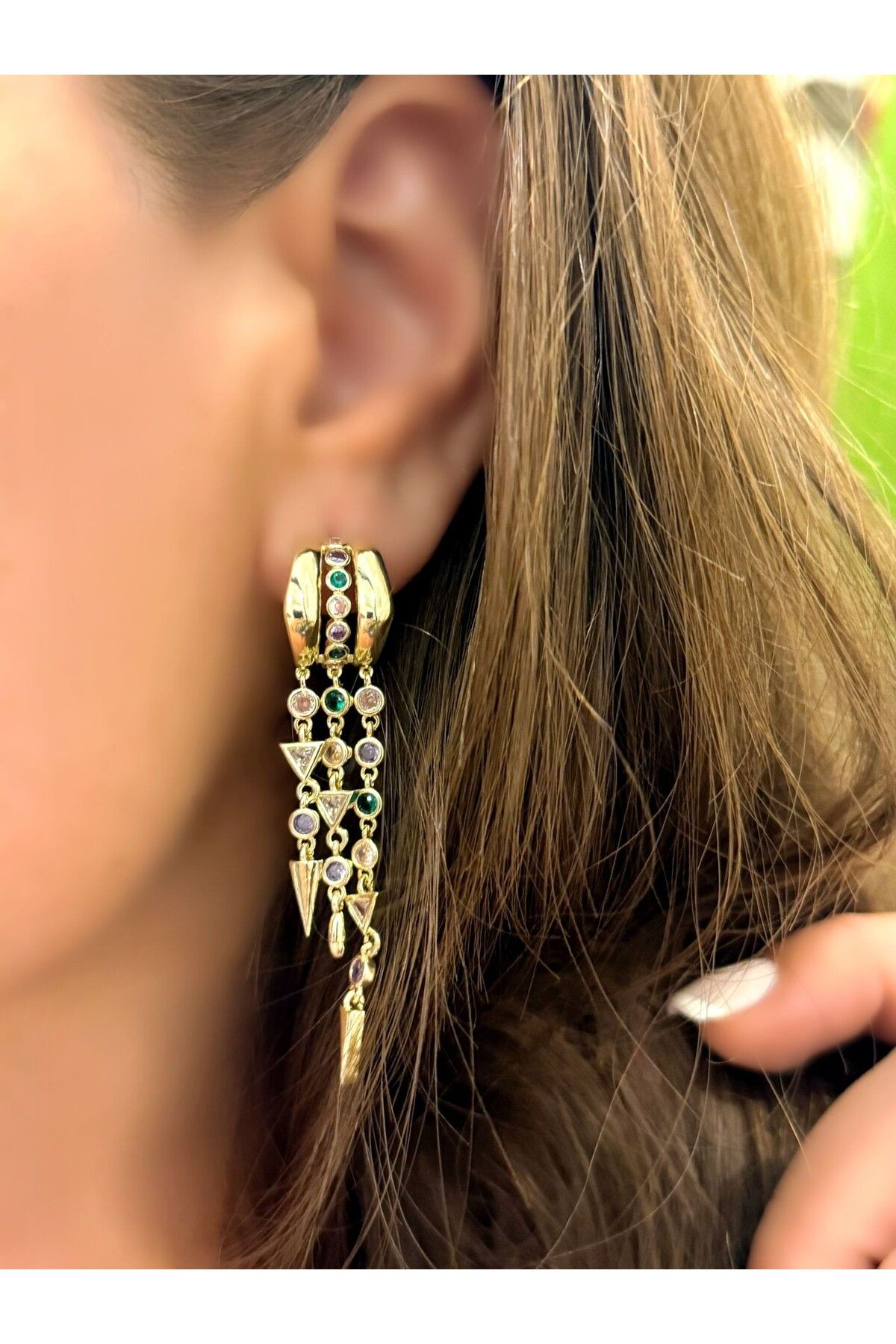 MyladyAccessoriess Renkli Sallantılı Geometrik Küpe