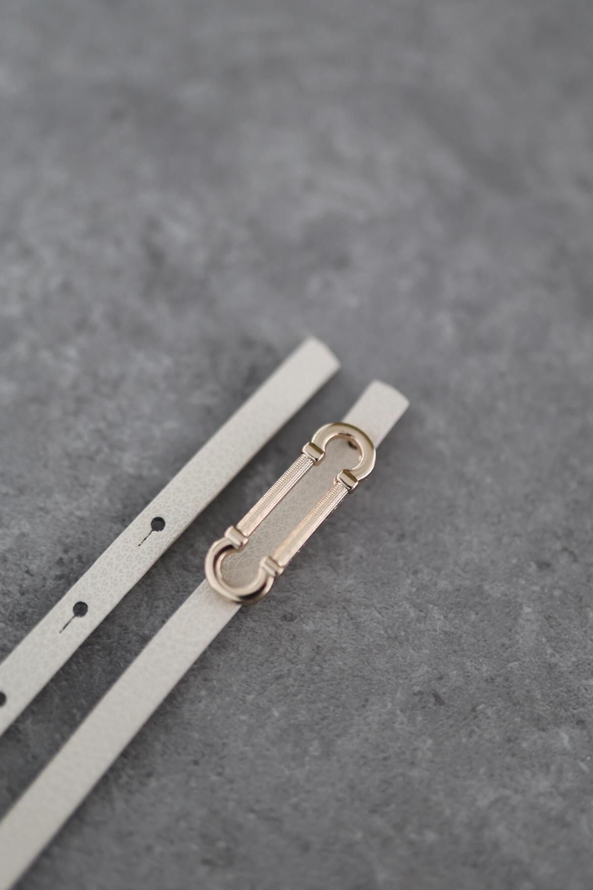 HAZELANNA Gold Minimal Geometrik Toka Krem Kemer