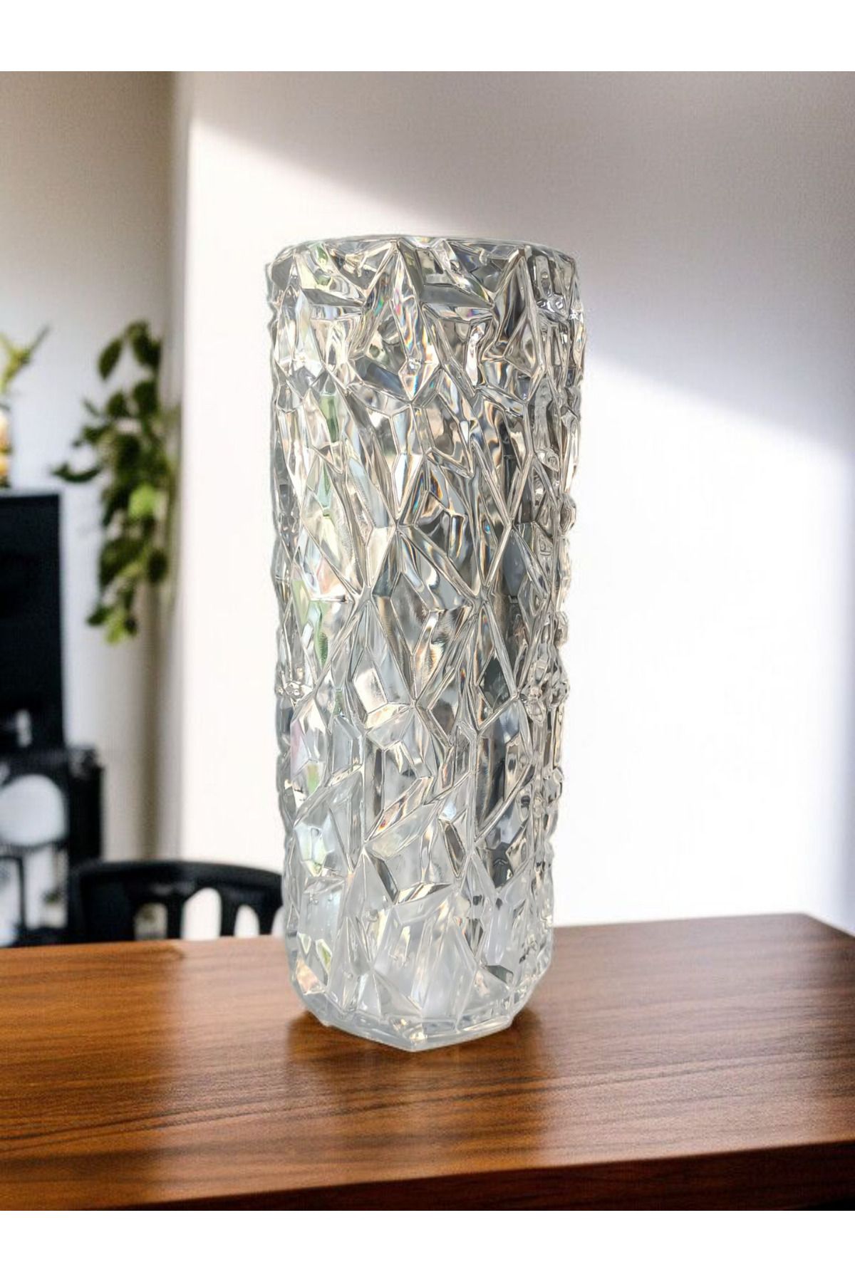 GLRHOME Kristal görünümlü mika vazo kırılmaya dayanıklı dekoratif vazo 24,5cm x 9cm