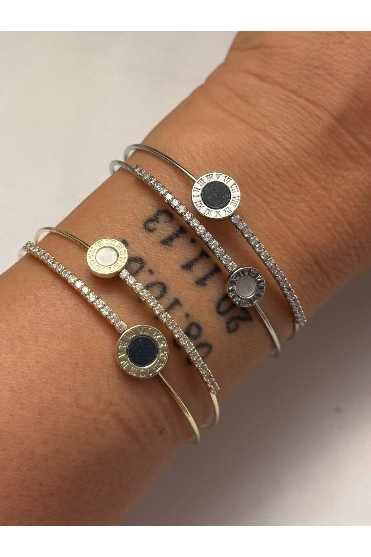 MyladyAccessoriess Roma Rakam Detaylı İkili Görünüm Kelepçe Gümüş
