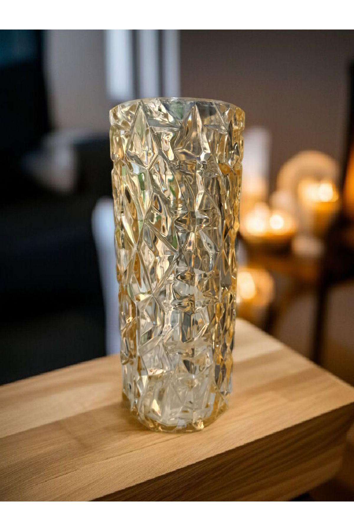 GLRHOME Kristal görünümlü mika vazo kırılmaya dayanıklı dekoratif uzun vazo 24,5cm x 9cm
