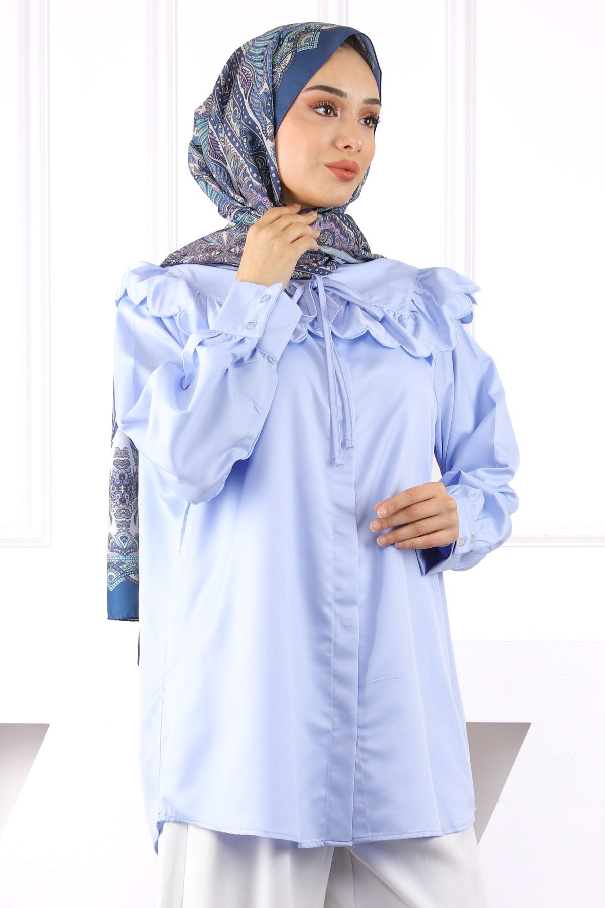 İmajButik Mavi Yaka Detaylı Gömlek
