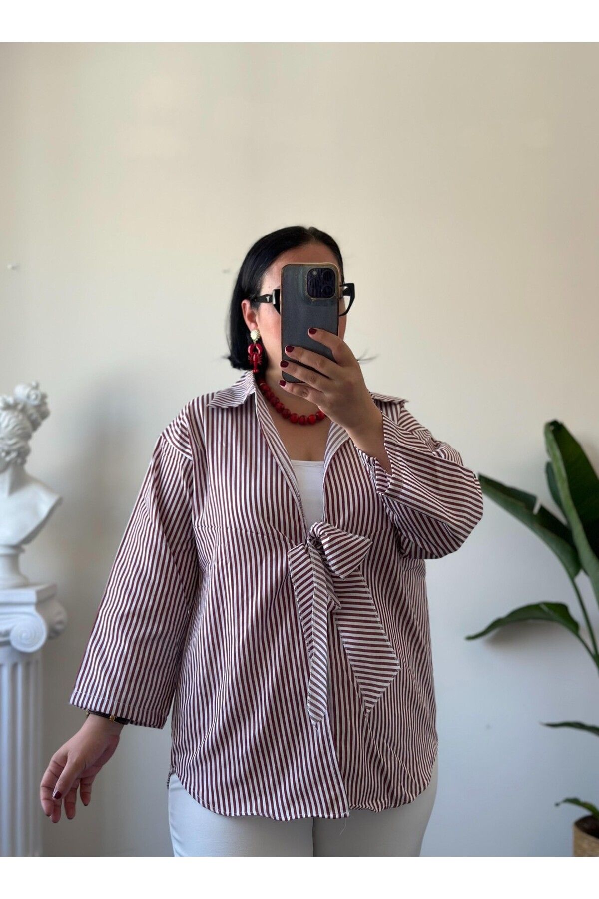 Vio Moda Büyük Beden Bağlamalı Poplin Standart Beden Gömlek
