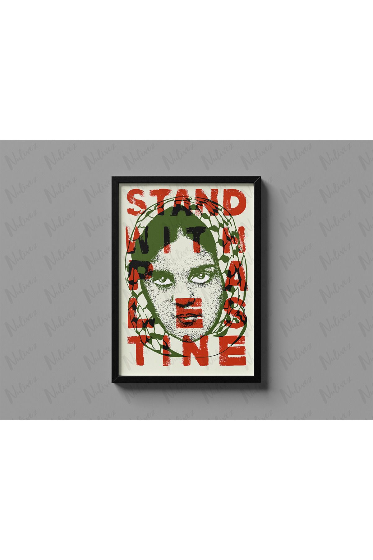 Nulivez Çerçeveli, Stand With Palestine Tasarımlı Dekoratif Tablo, 300 Micron Antireflecte Korumalı Tablo