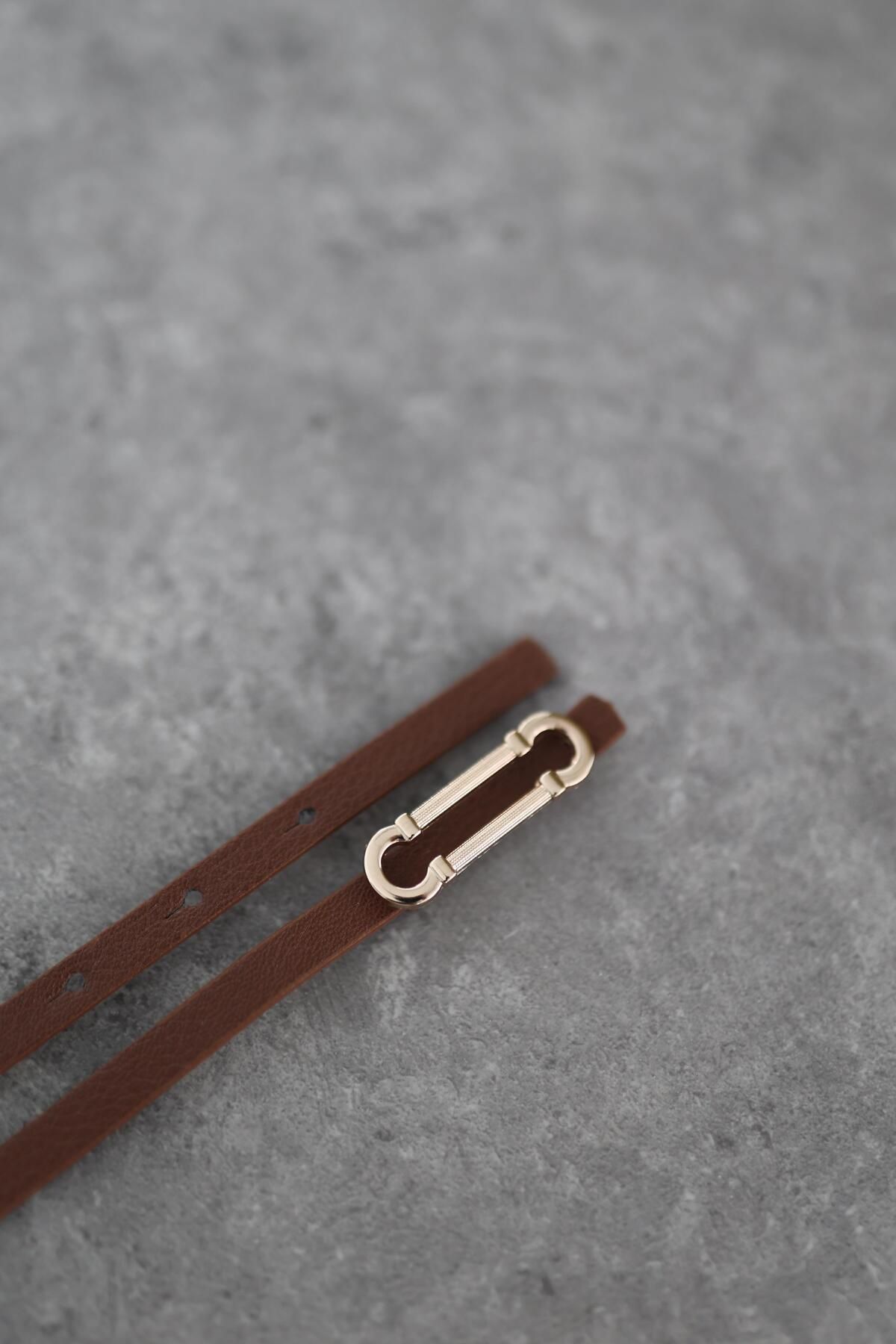 HAZELANNA Gold Minimal Geometrik Toka Kahverengi Kemer