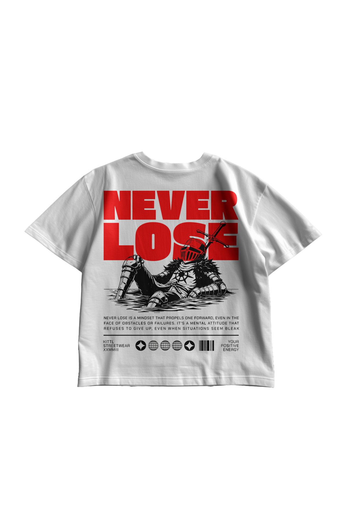 TresMonos Never Lose Baskılı Oversize Kısa Kollu Pamuklu Unisex Beyaz Tişört