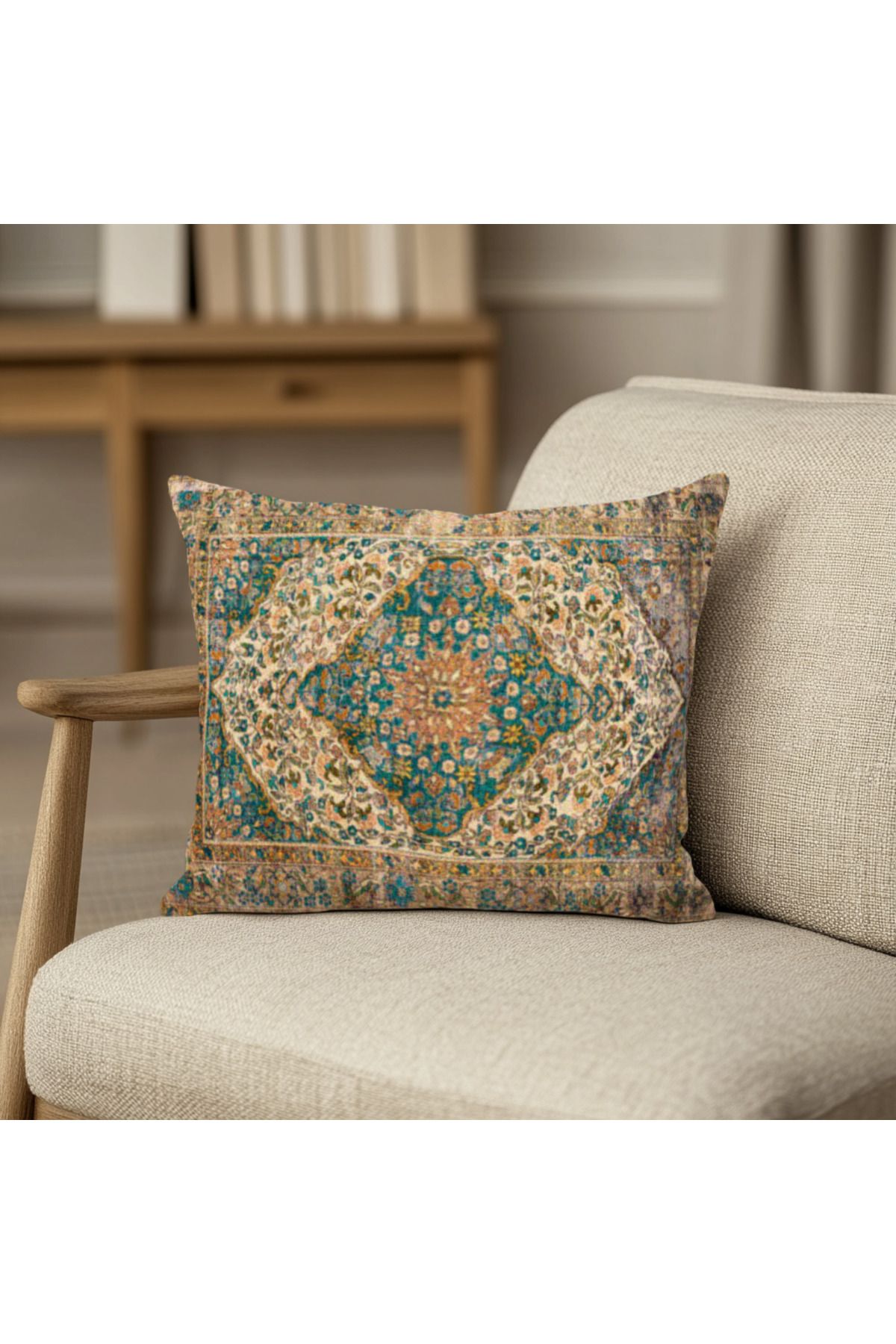 TURKISHRUG KINGDOM İran Stilinde Saray Halısı Desenli Çift Taraflı 43x43 cm Dekoratif Kırlent Kılıfı