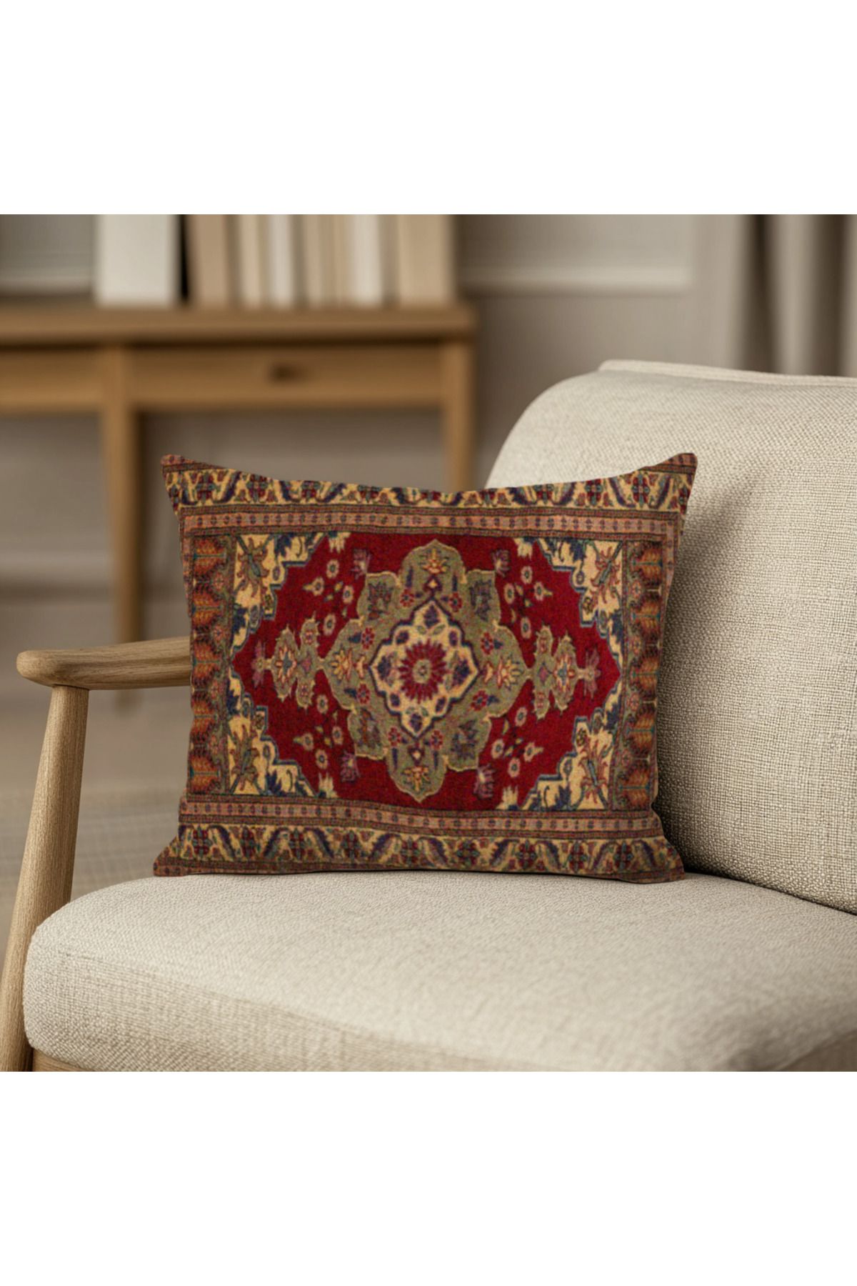 TURKISHRUG KINGDOM Klasik Halı Desenli Kırlent Kılıfı – Yıkanabilir, Fermuarlı, Yumuşak Kumaş | 43x43 cm