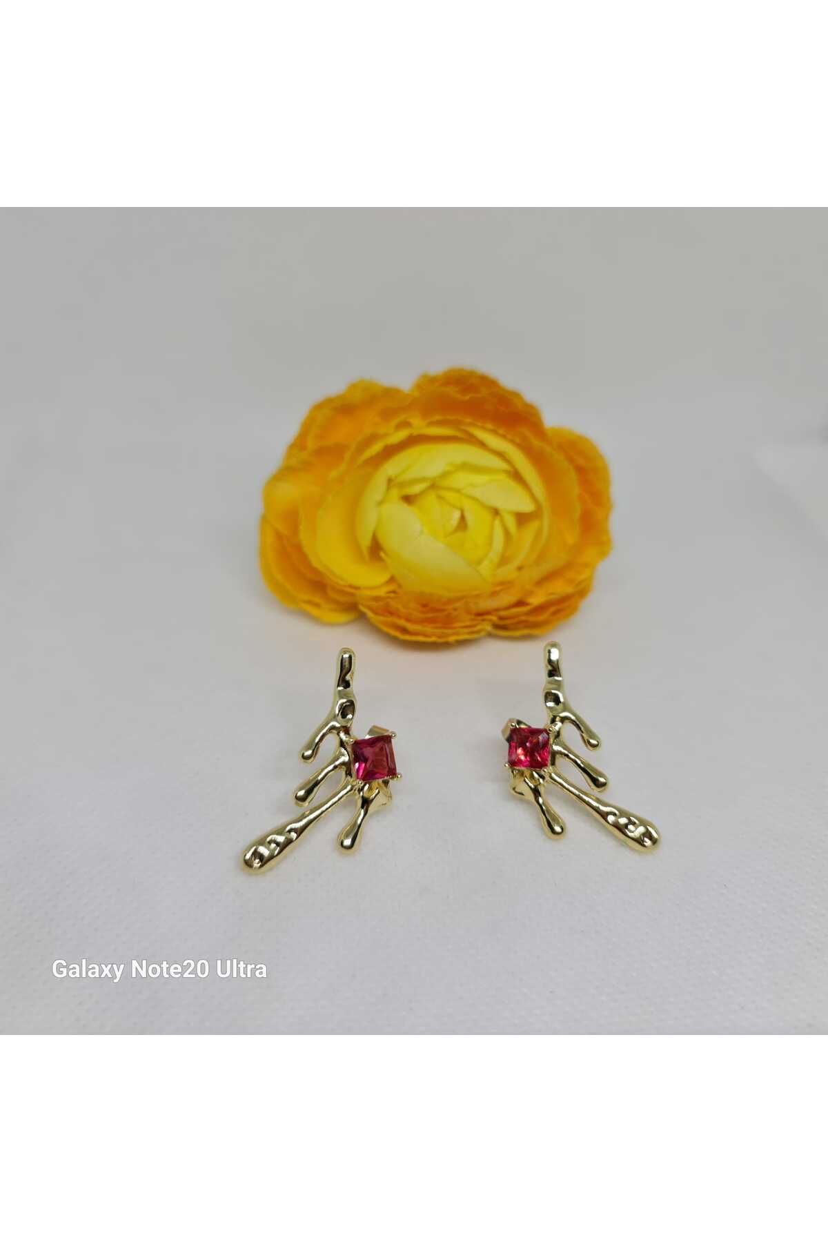 Store 316L Zirkon Taşlı Paslanmaz Çelik Gold Küpe