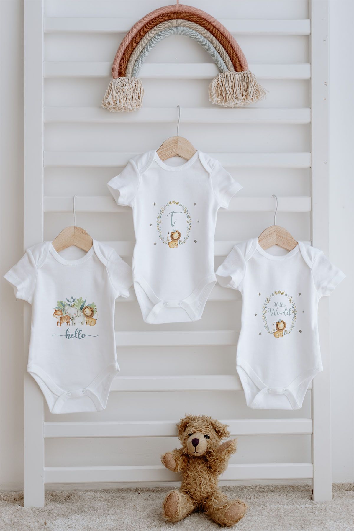 Tuğba Kuğu 3'lü Bebek Body - Little Lion Series - T Harfi