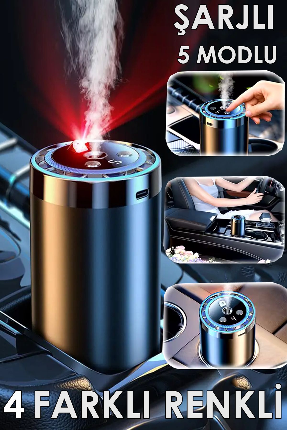 nextbuy Hava Nemlendirici Buhar Makinesi 40Ml Kokulu Yıldız Işını Araç Oto Nemlendirici 4Led Renkli CV3MAX