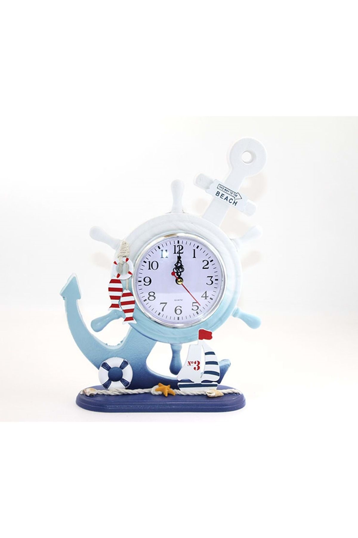 Store Ahşap Marin Çapa Ve Dümen Tasarımlı Saat 31*23 Cm
