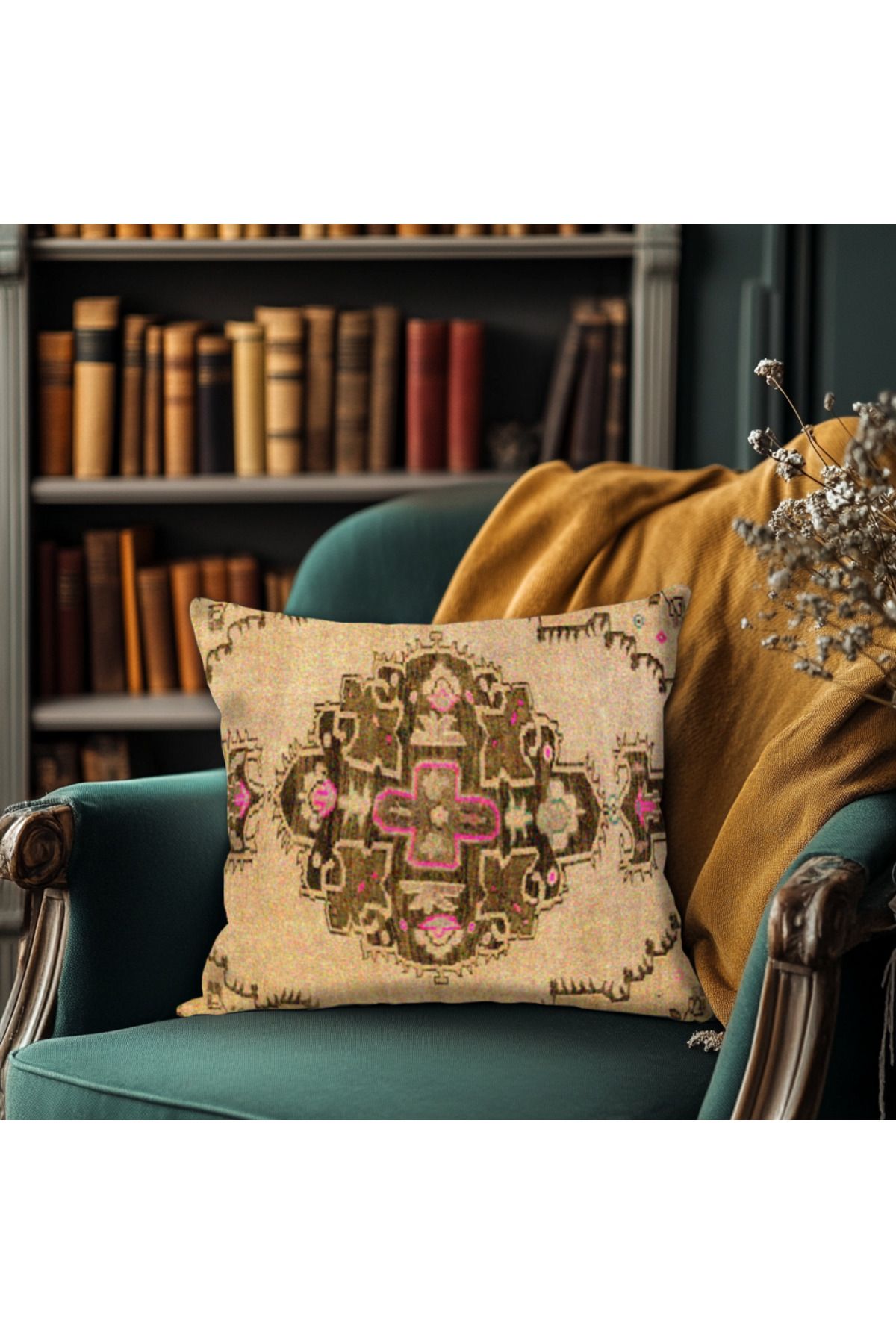 TURKISHRUG KINGDOM Etnik Desenli Kırlent Kılıfı – Fermuarlı, Yıkanabilir, Yumuşak Kumaş | 43x43 cm