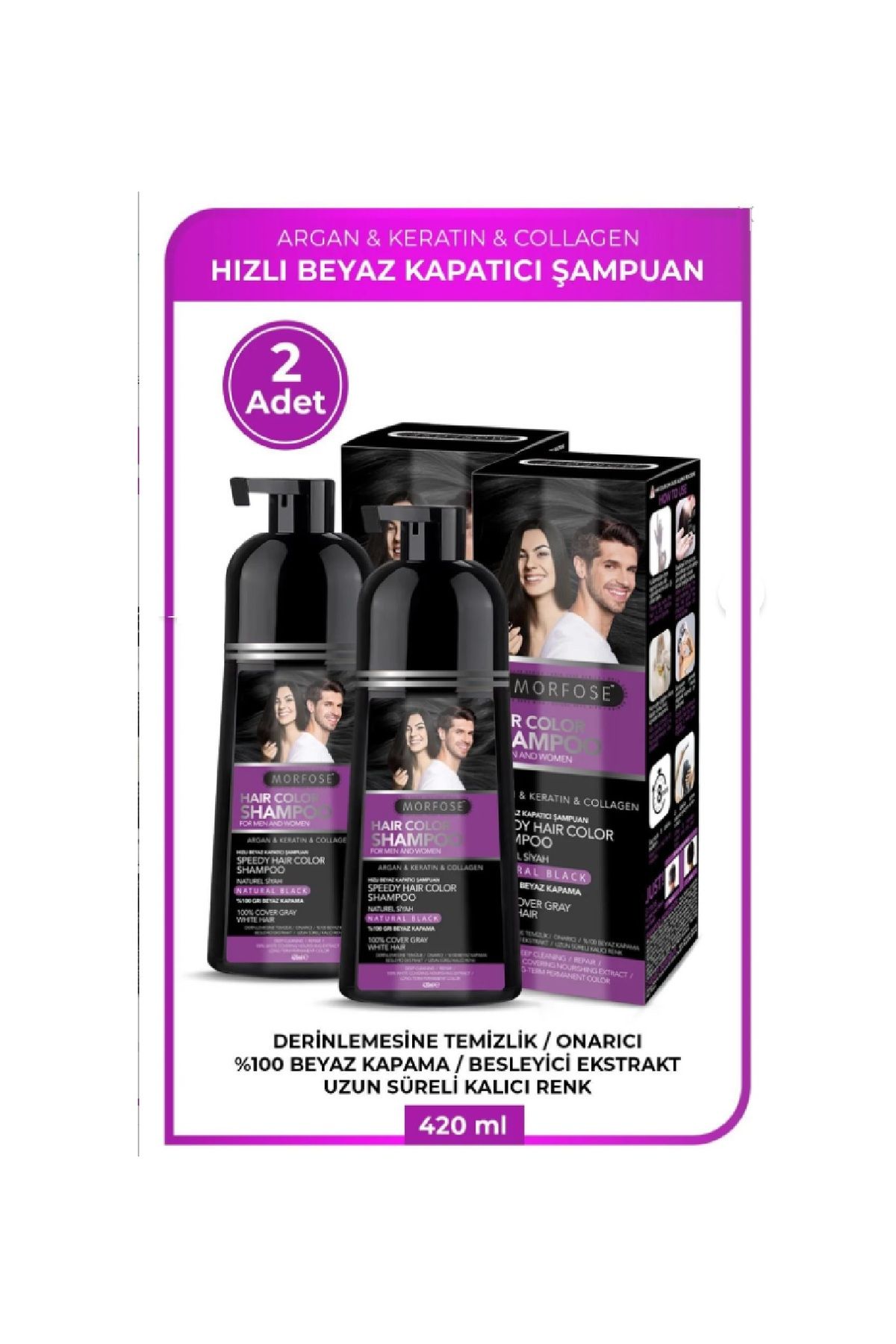 Morfose Black Hair Saç Siyahlaştırıcı Boya Şampuan 420 ml X 2 ADET