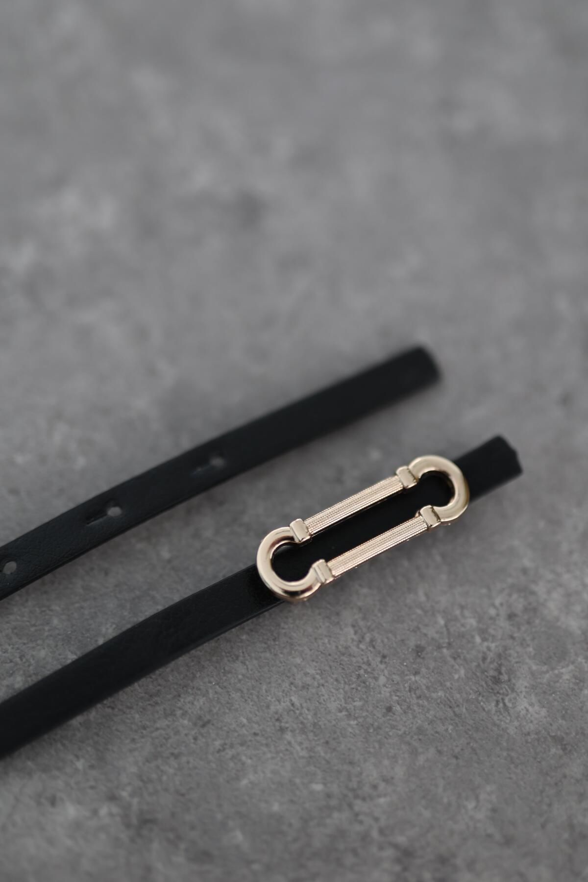 HAZELANNA Gold Minimal Geometrik Toka Siyah Kemer