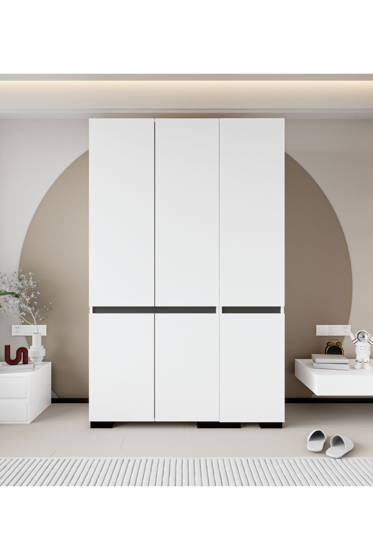 VM VERTEX MOBİLYA FLORANSA 6 KAPILI FLR-IRA BEYAZ- ANTRASİT GARDIROP