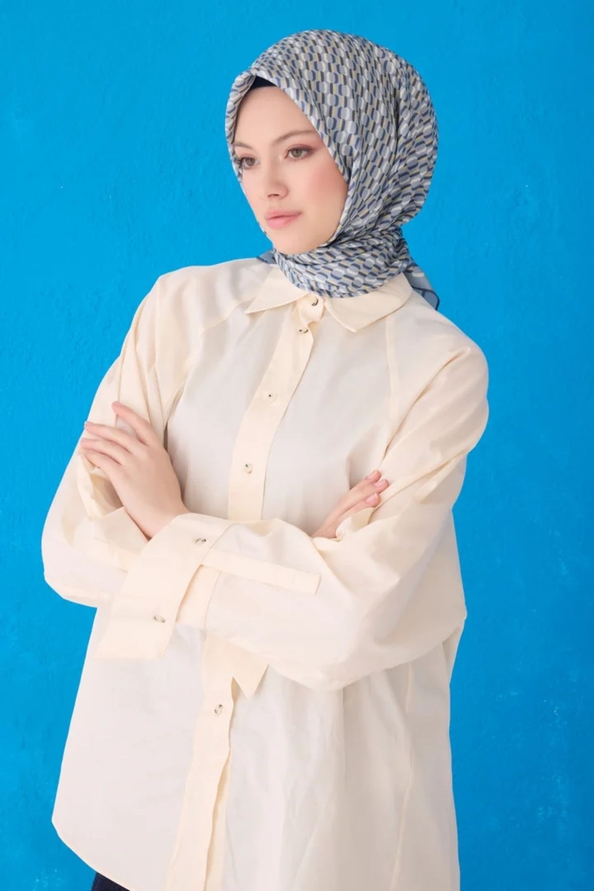 Belli Twill İpek Eşarp 4124D Zincir Desen Bebe Mavisi-56