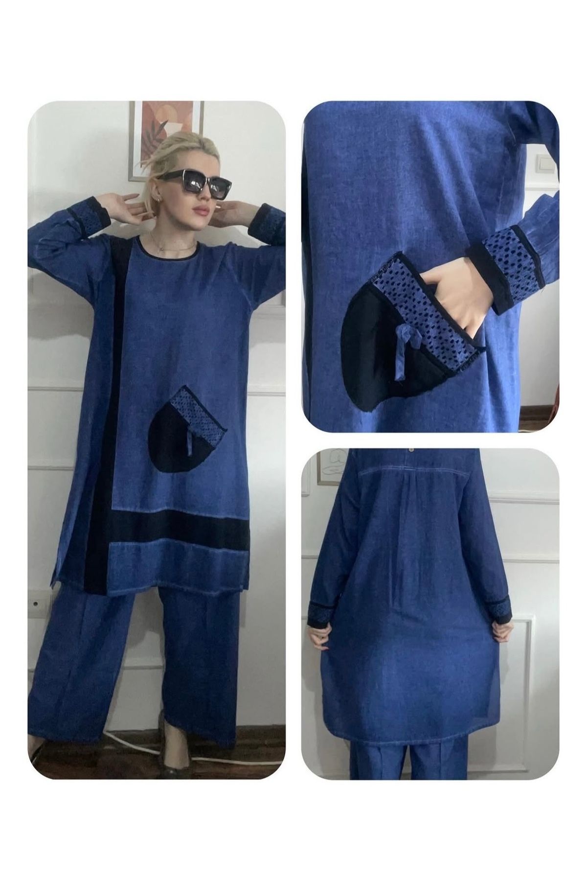 Butik Tesettür kadın büyük beden keten pamuklu yazlık alt üst takım