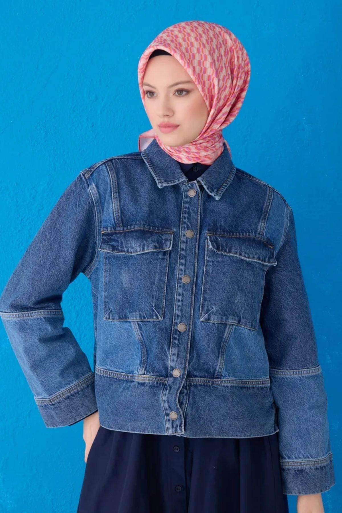 Belli Twill İpek Eşarp 4124D Zincir Desen Pudra-03