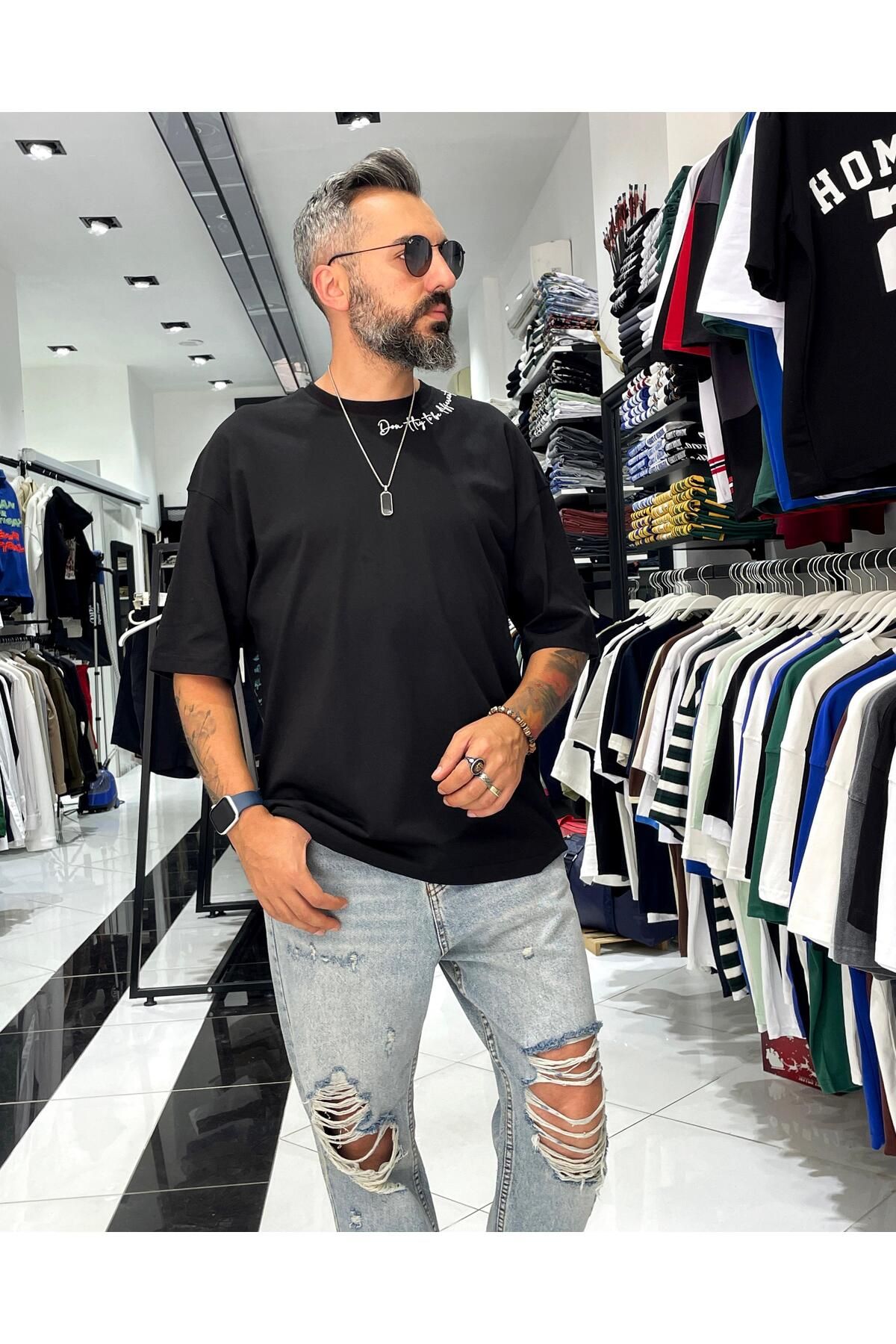 Higo Man Boya Efektli Erkek Oversize T-Shirt