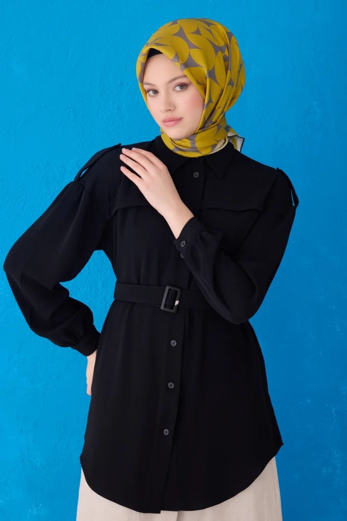 Belli Twill İpek Eşarp 4117D Geometrik Desen Sarı-Gri-33
