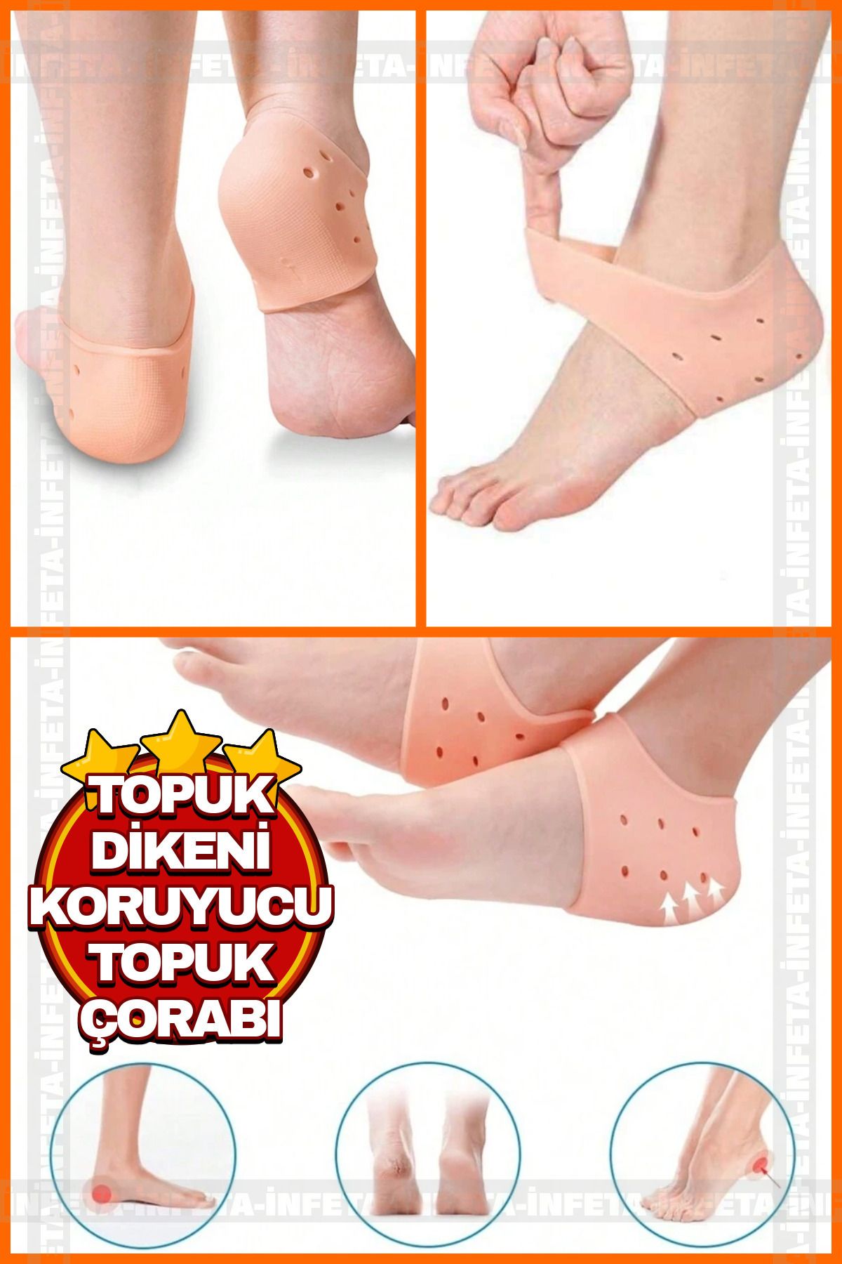 AboutThePerfect Esnek silikon tabanlı topuk ve ayak koruyucu çorap, rahat ve konforlu kullanım sağlar.