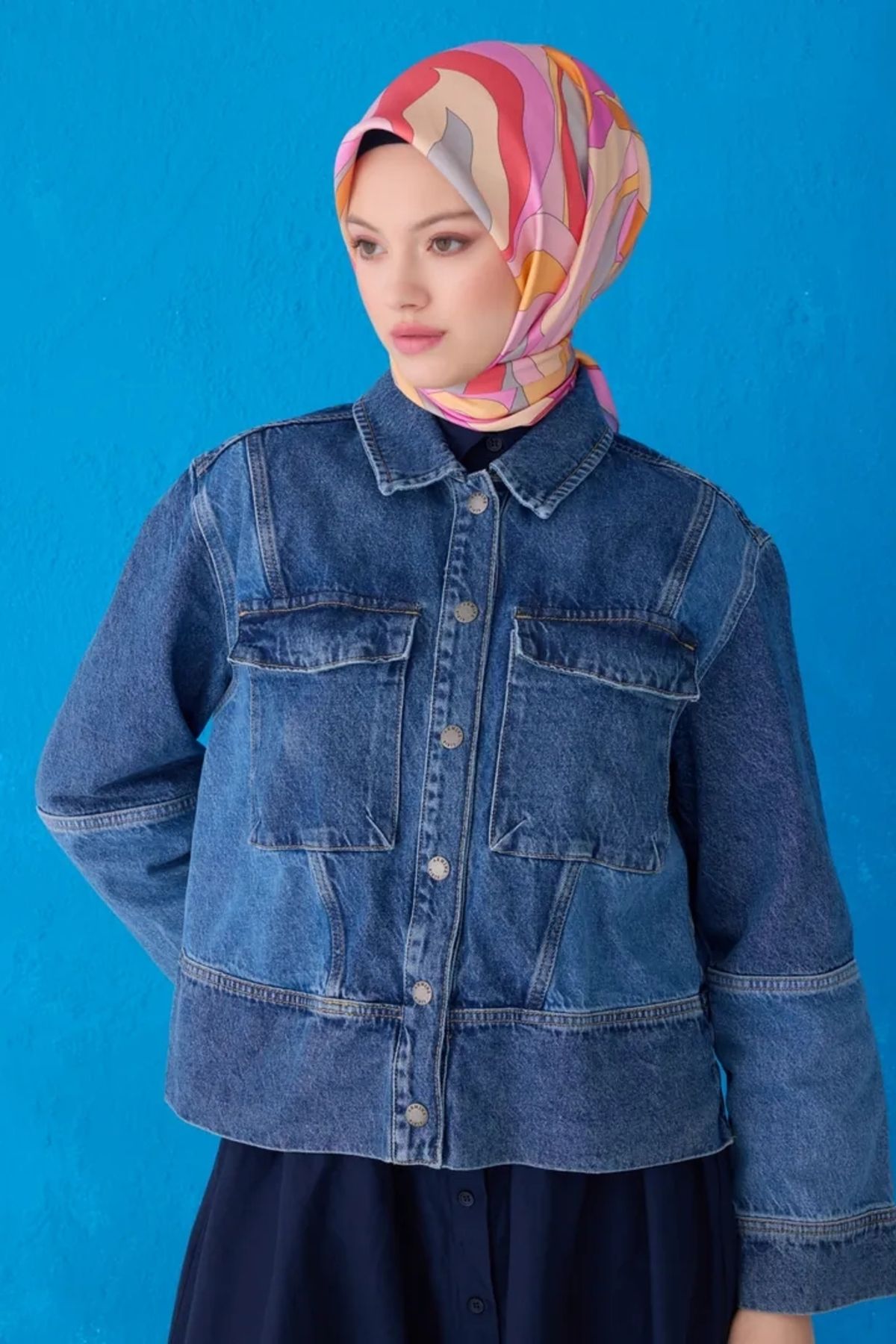 Belli Twill İpek Eşarp 4108D Çiçekli Desen Lila-Bebe Mavisi-87