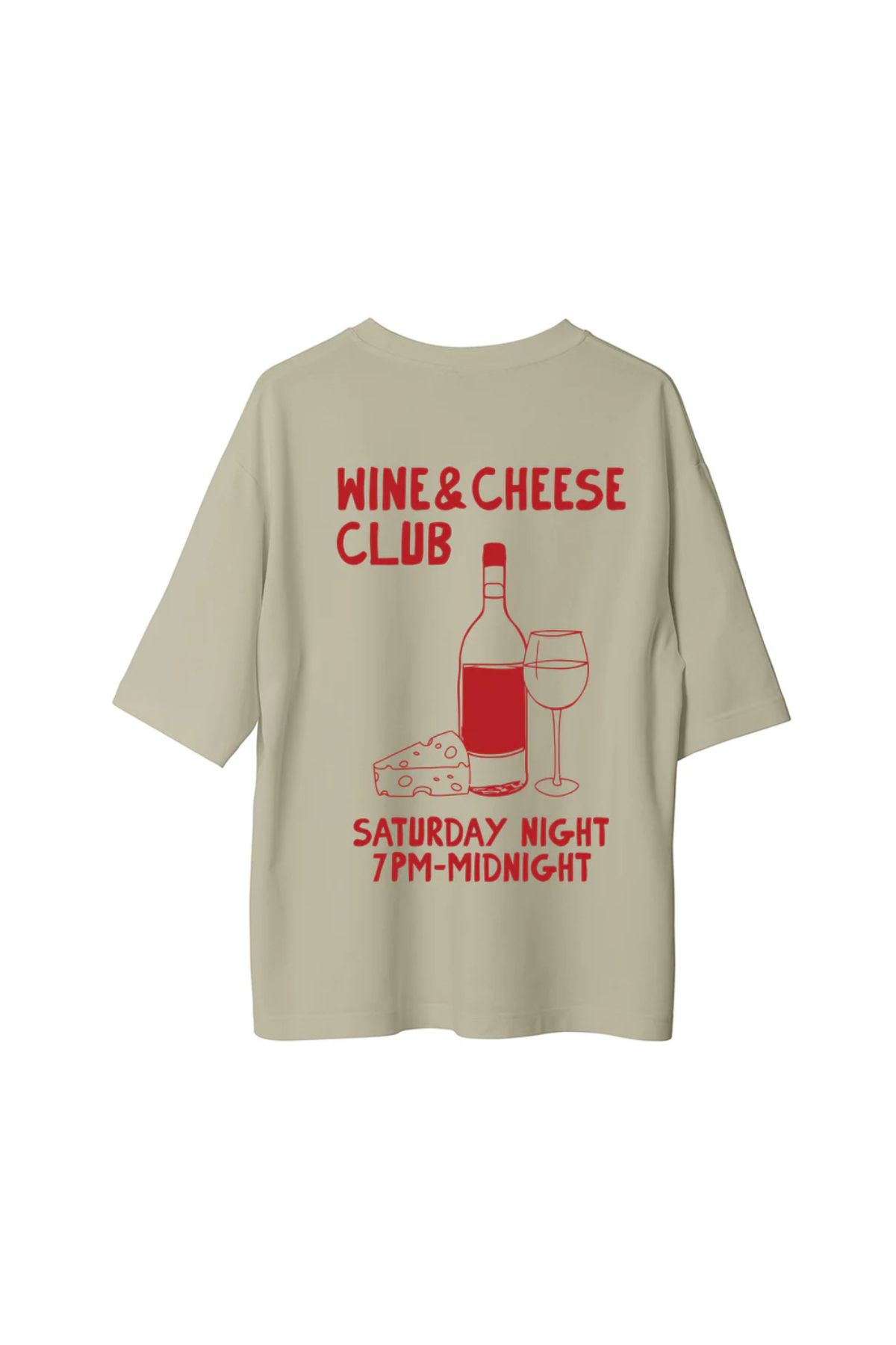 Koklonmoda Büyük Beden Unisex Wine Cheese Club Baskılı Oversize T-Shirt