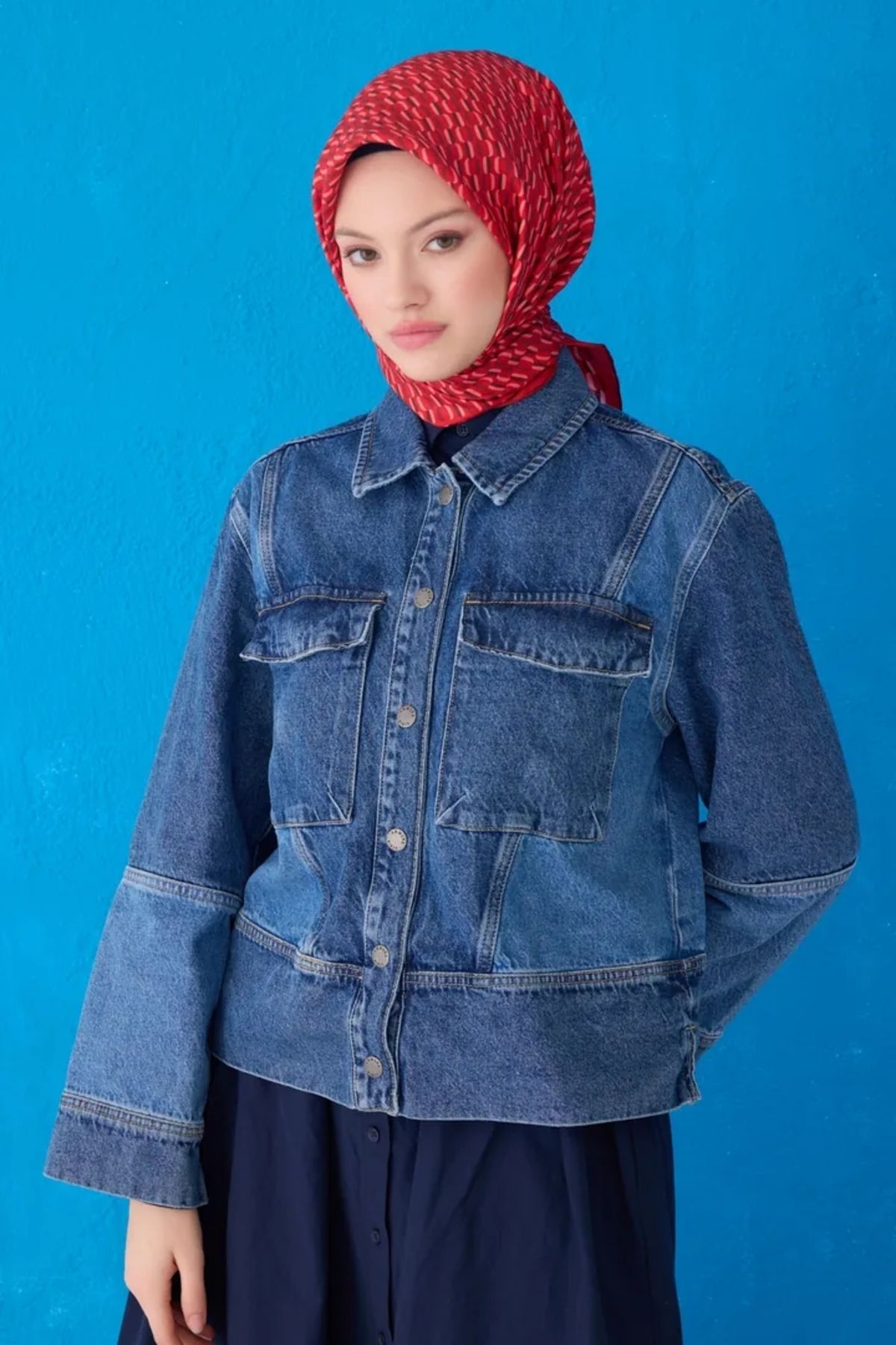 Belli Twill İpek Eşarp 4124D Zincir Desen Kırmızı-33