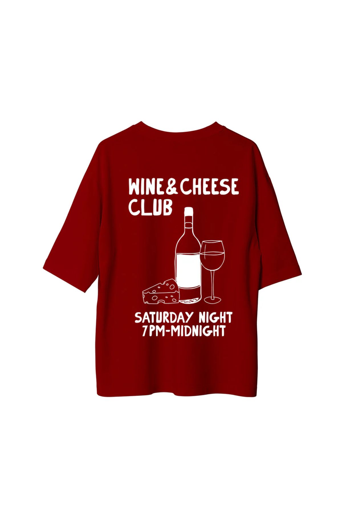 Koklonmoda Büyük Beden Unisex Wine Cheese Club Baskılı Oversize T-Shirt