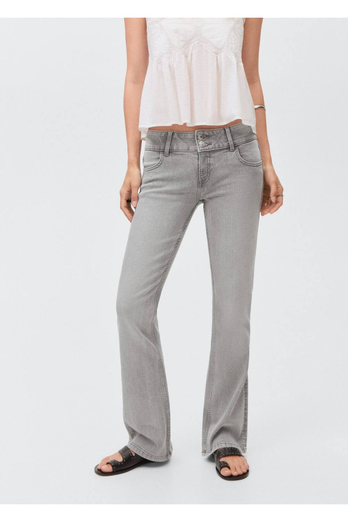 Düşük belli flare jean pantolon