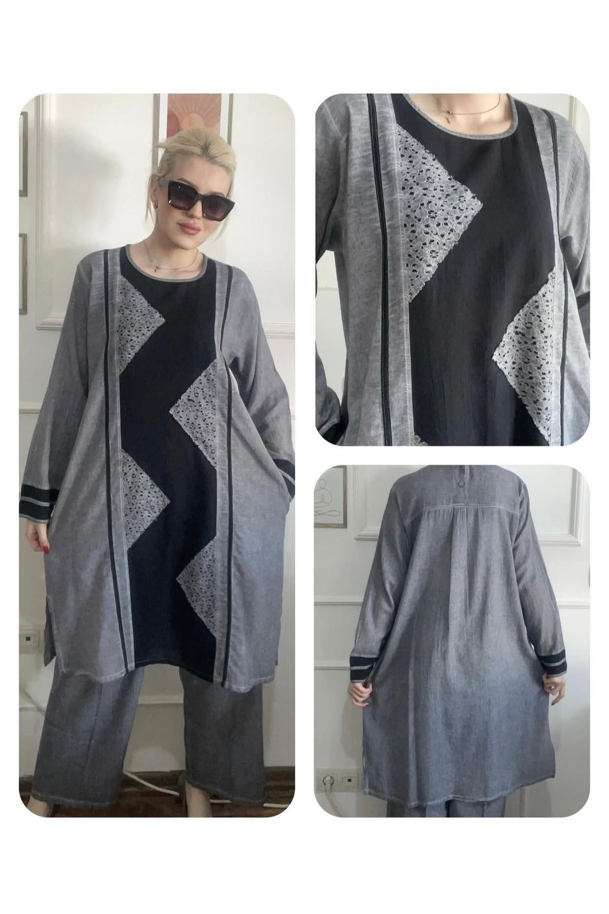 Butik Tesettür kadın büyük beden keten pamuklu yazlık alt üst takım