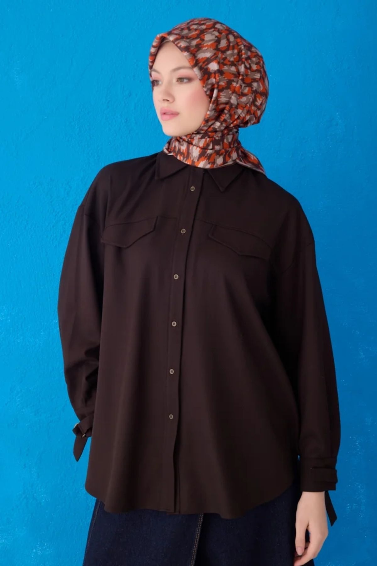 Belli Twill İpek Eşarp 4103D Batik Desen Turuncu-Vizon-86