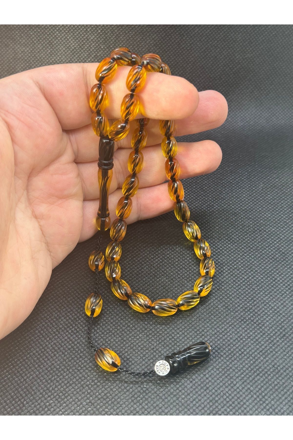 EnazStore Kalem İşçilikli Usta İmzalı Sarı Ateş Kehribarı
