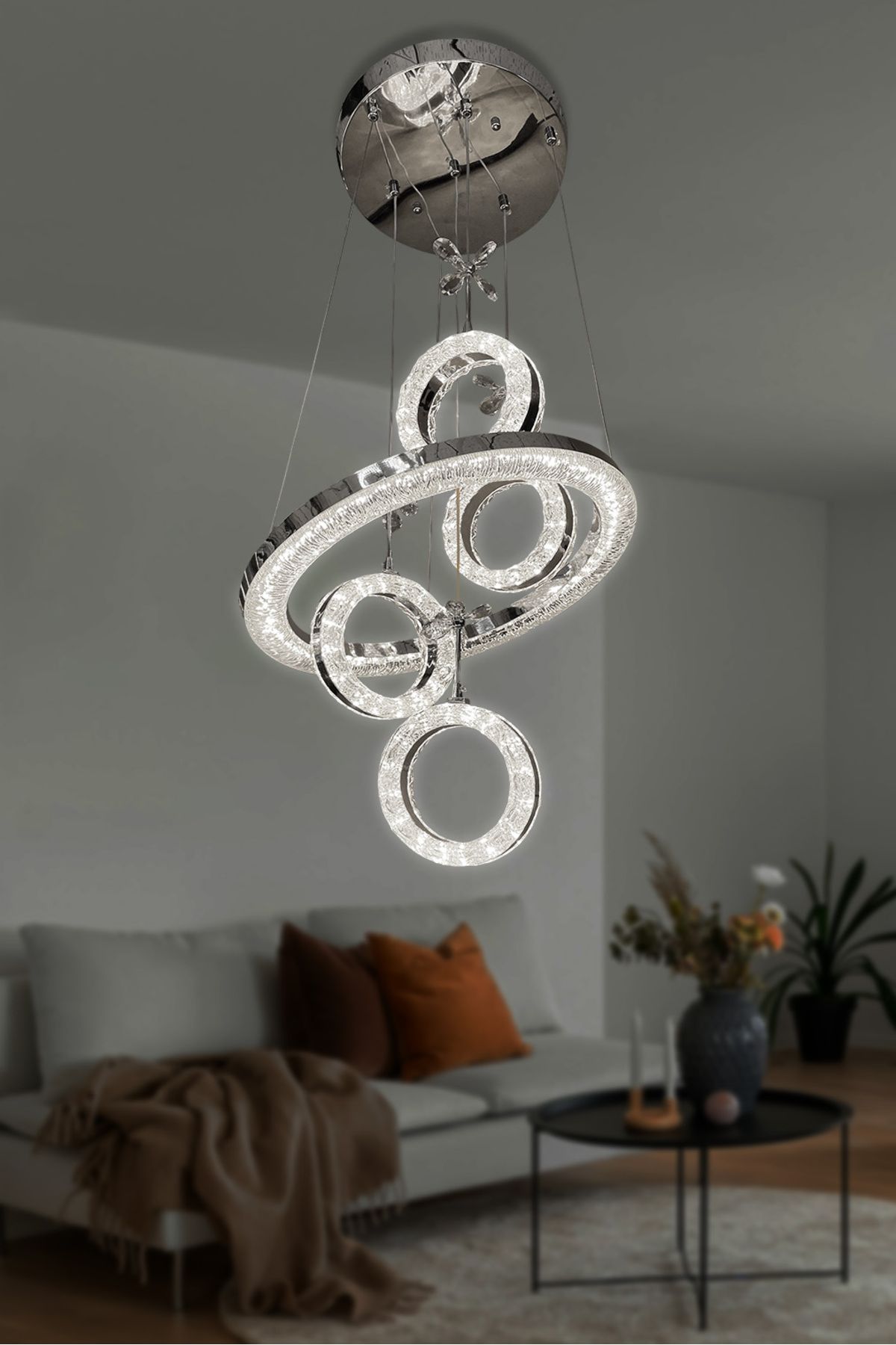 RSCOLLECTIONS Lumina 4 lü Modern Sarkıt Led Avize Kumandasız Krom