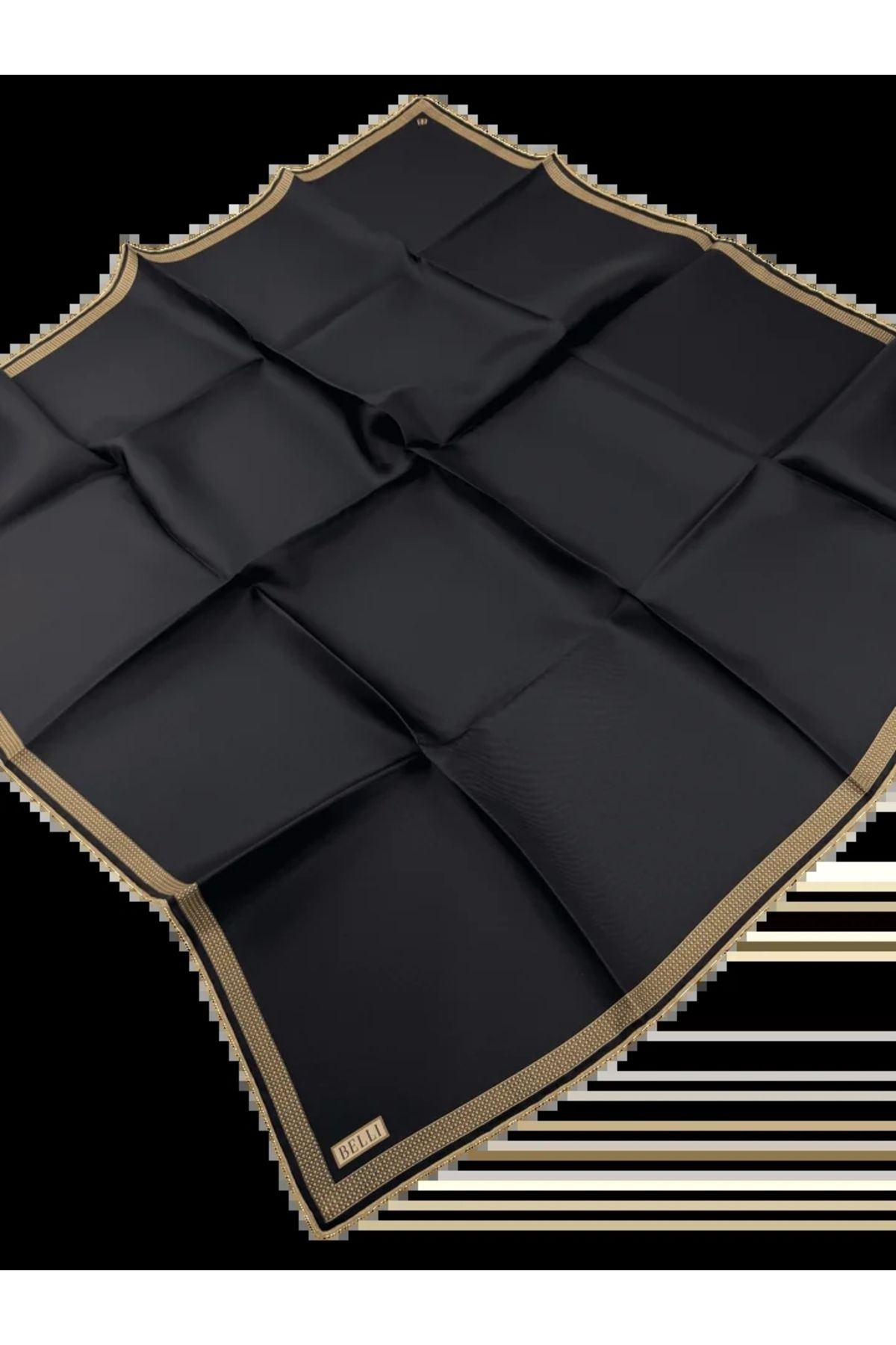 Belli Twill İpek Eşarp 4129D Düz Renk Siyah-Gold-31