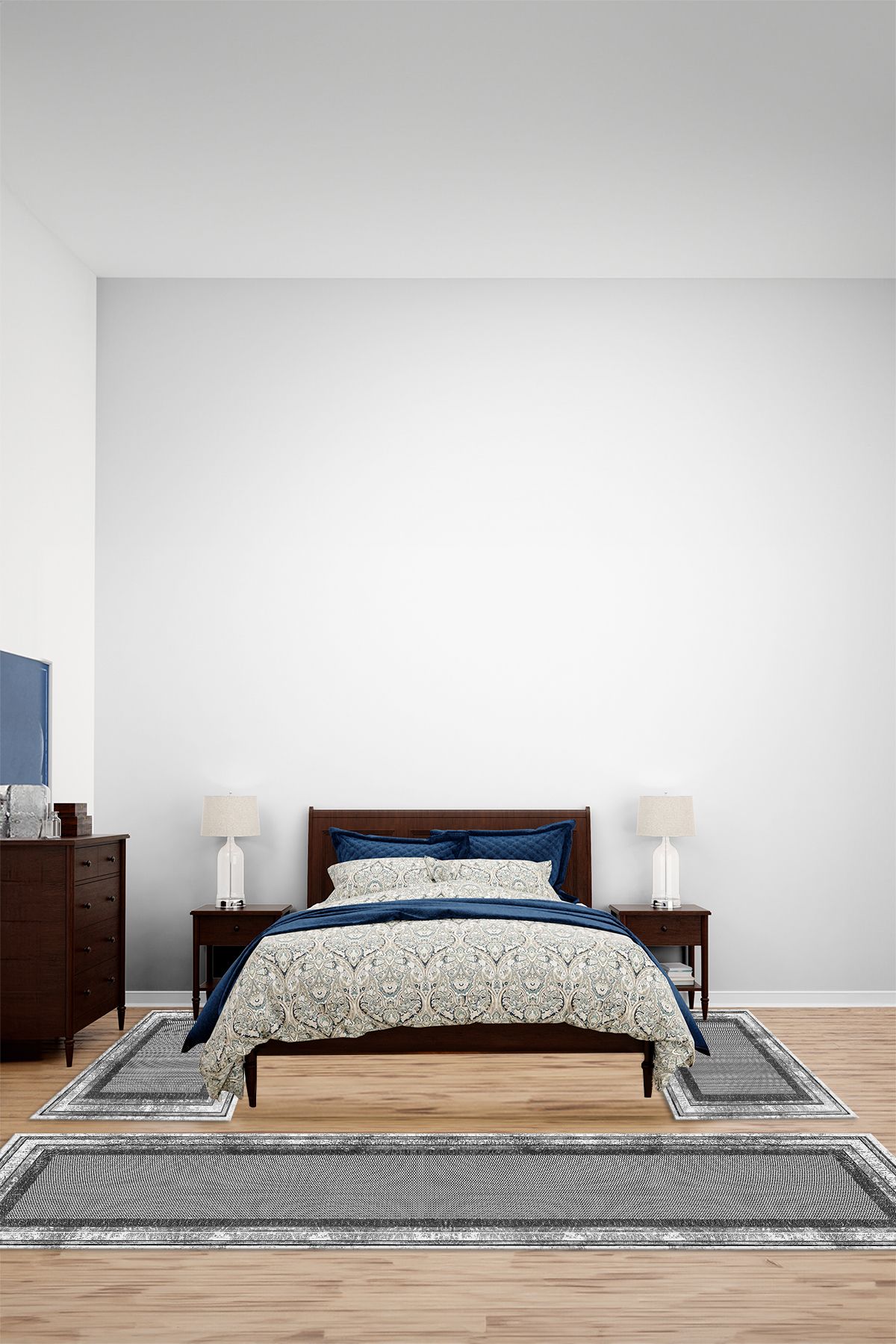 Viyana Home Dijital Kaymaz Yıkanabilir Çerçeveli Model Üçlü Yatak Odası Takım Halısı, YO-ÇERÇEVELİ-193-GRİ,