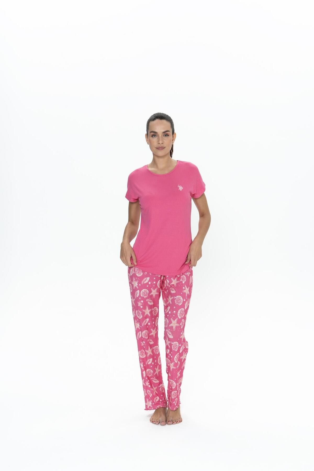 U.S. Polo Assn. Us Polo, Bisiklet Yaka Kısakol, Viskon Kadın Pijama Takım