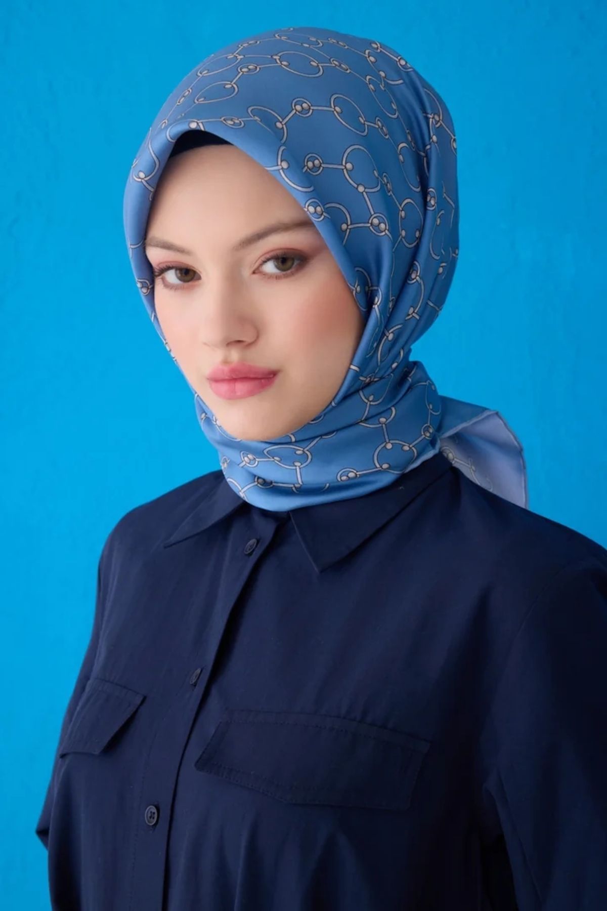 Belli Twill İpek Eşarp 4109D Zincir Desen Bebe Mavisi-86